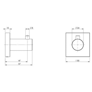PHOENIX RADII ROBE HOOK SQUARE PLATE 50MM BRUSHED CARBON
