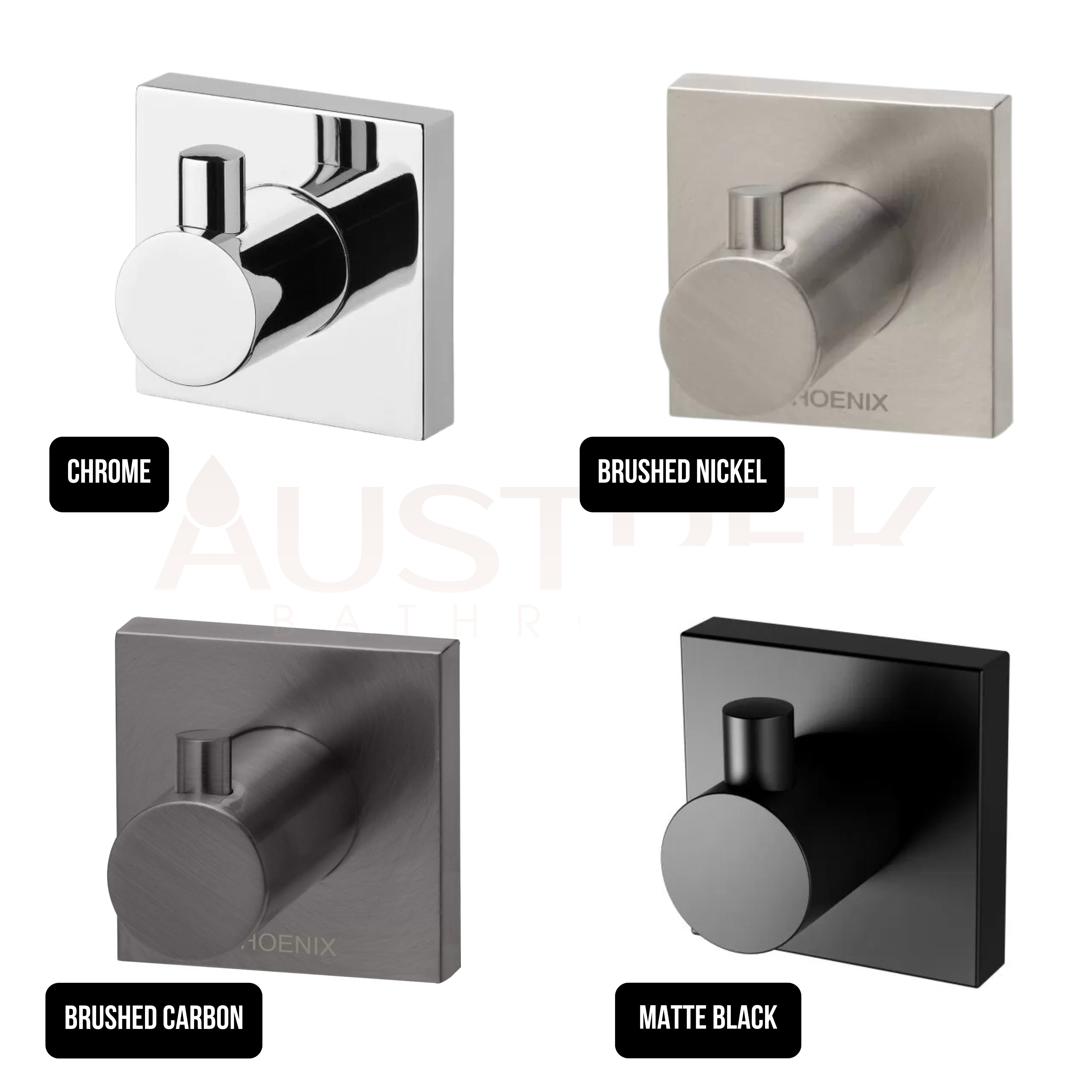 PHOENIX RADII ROBE HOOK SQUARE PLATE 50MM BRUSHED CARBON