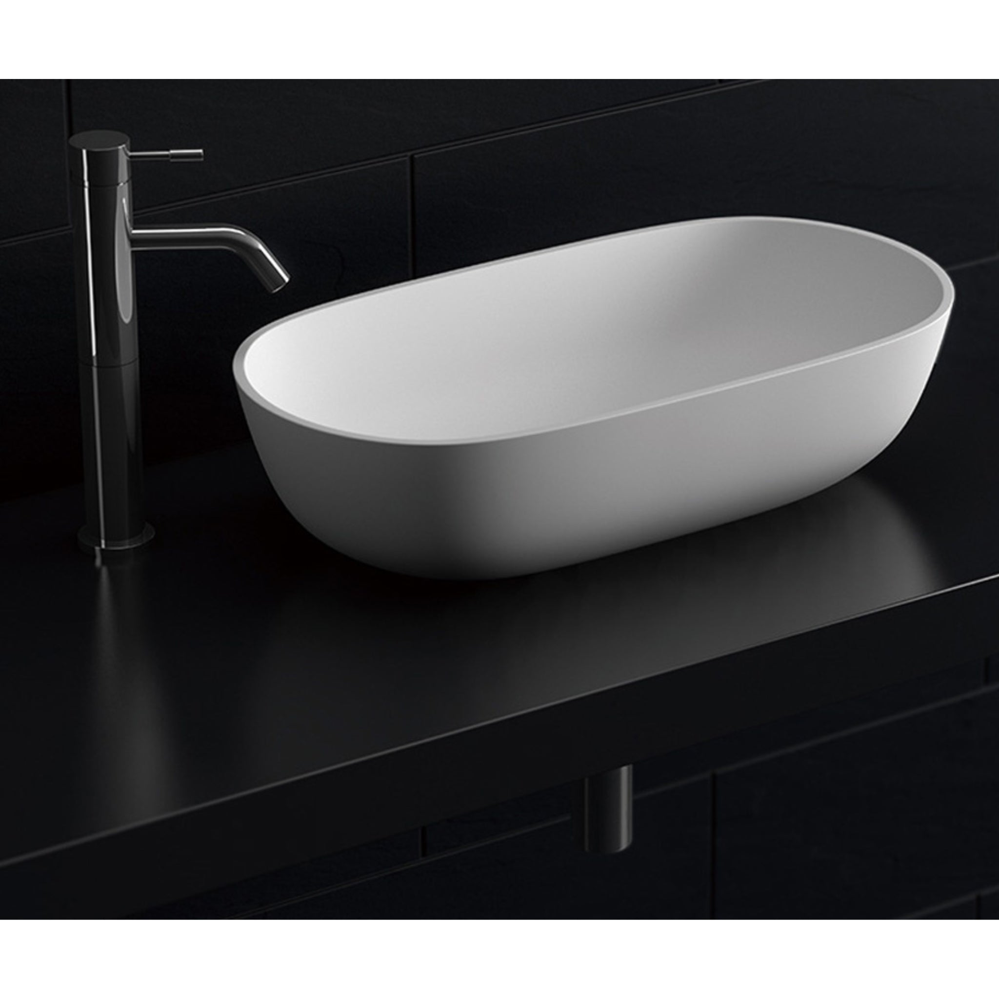 KASKADE AVEO OVAL ABOVE COUNTER STONE BASIN MATTE WHITE 600MM