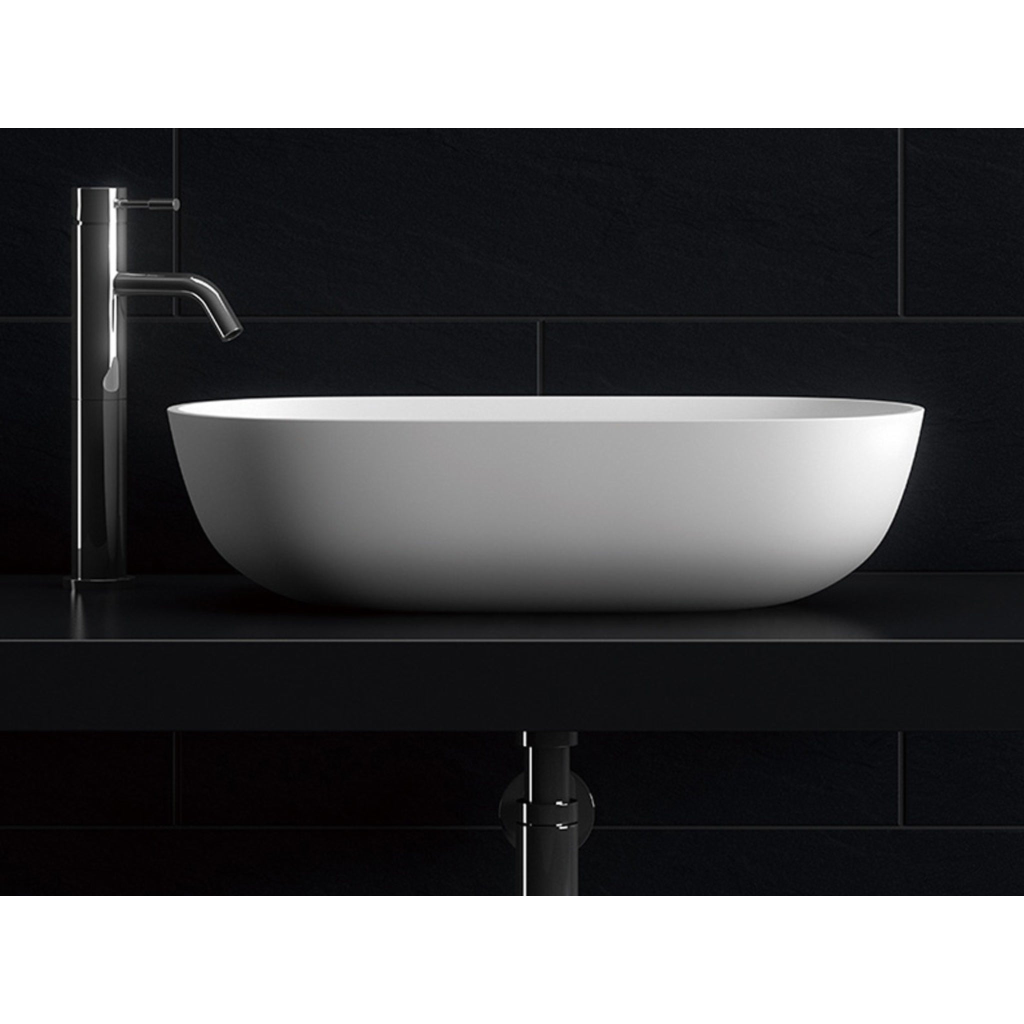 KASKADE AVEO OVAL ABOVE COUNTER STONE BASIN MATTE WHITE 600MM