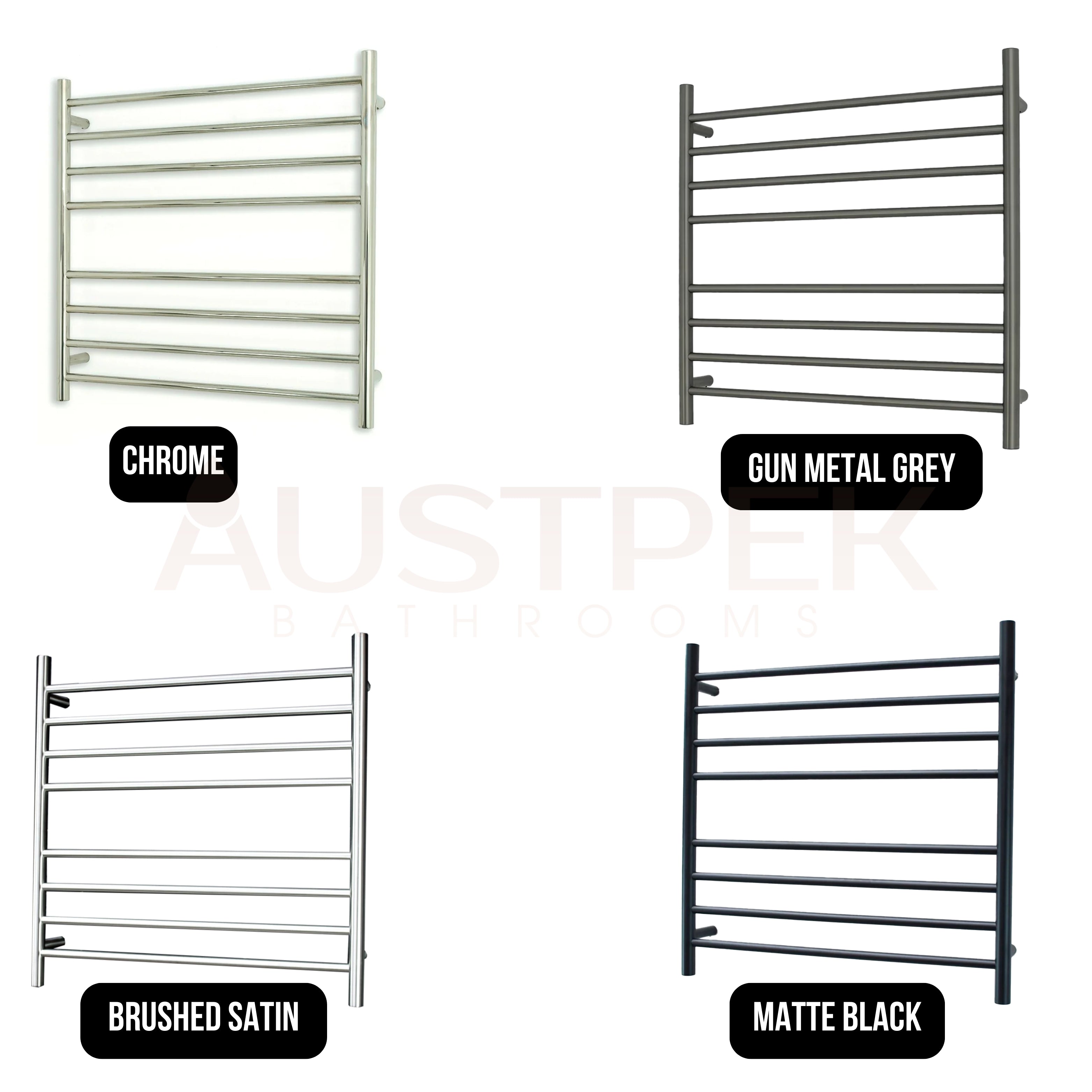RADIANT HEATING 8-BARS ROUND HEATED TOWEL RAIL MATTE BLACK 125WATTS 750MM
