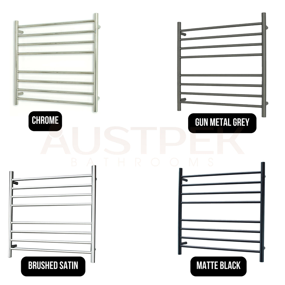 RADIANT HEATING 8-BARS ROUND HEATED TOWEL RAIL BRUSHED SATIN 750MM