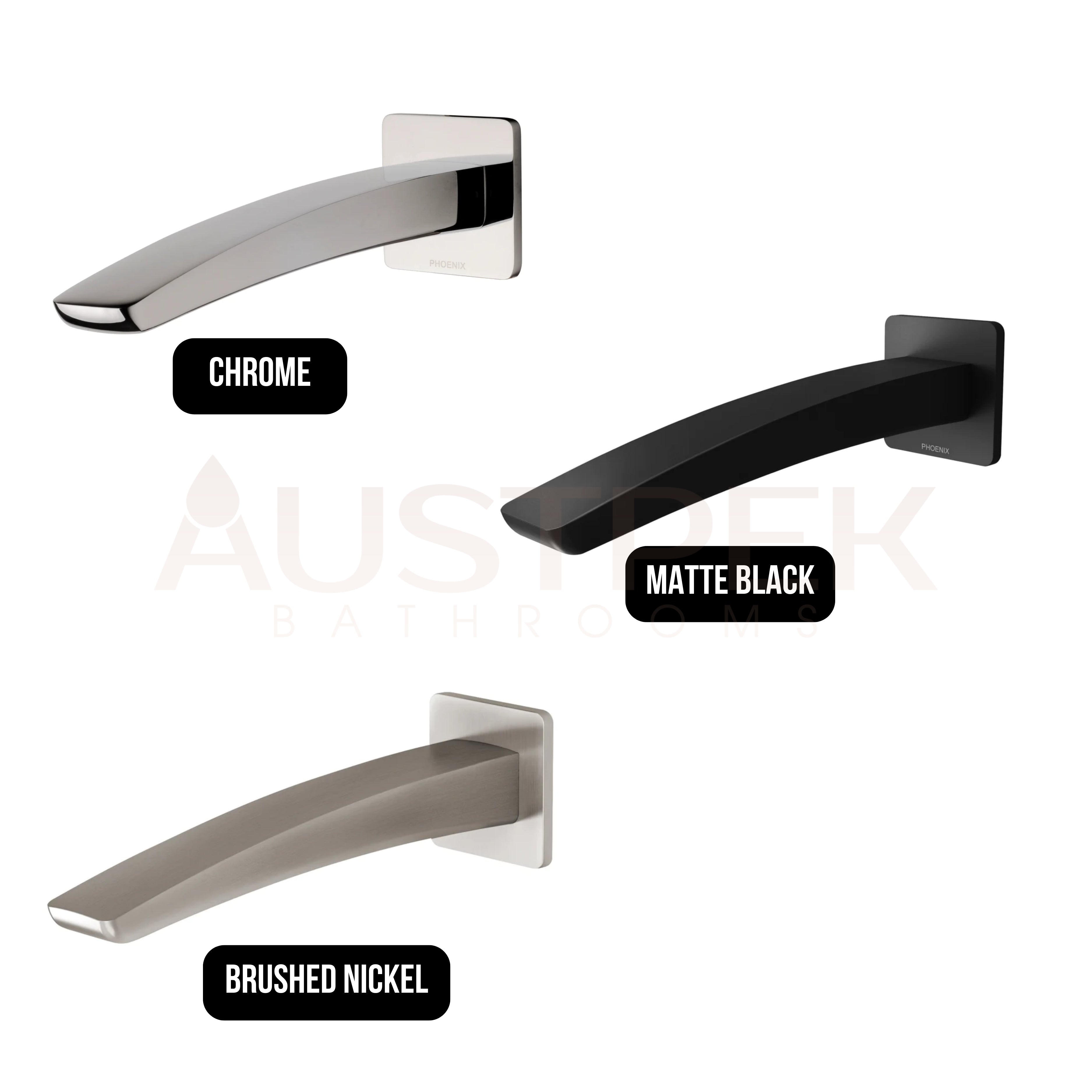 PHOENIX RUSH WALL BATH OUTLET 230MM BRUSHED NICKEL