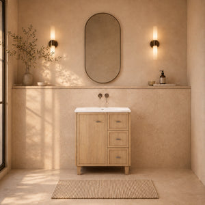 RIVA TOFINO COASTAL OAK 750MM SINGLE BOWL FLOOR STANDING VANITY (AVAILABLE IN LEFT HAND DRAWER AND RIGHT HAND DRAWER)