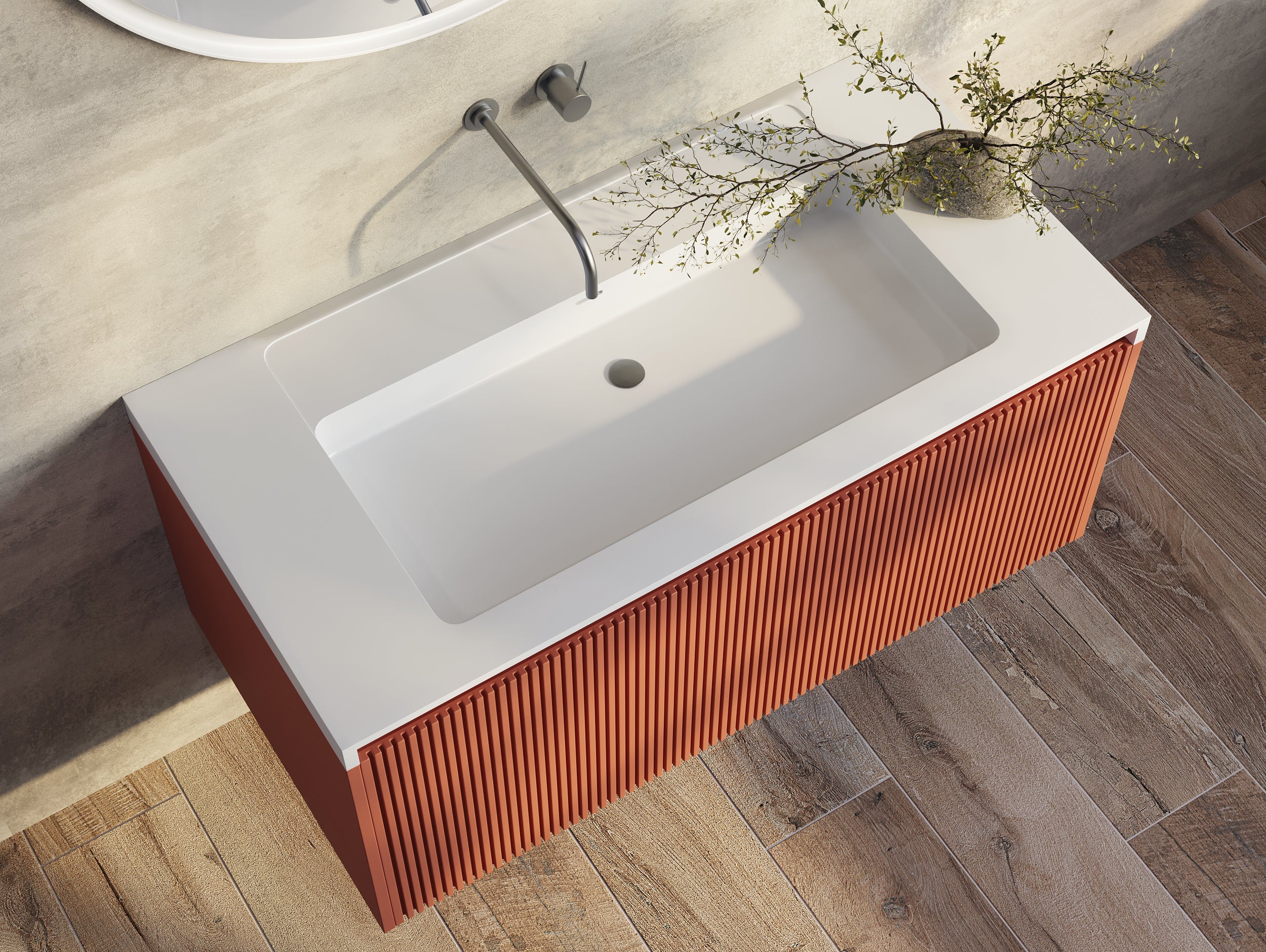 BELBAGNO RIMINI POTTER'S CLAY 1000MM SINGLE BOWL WALL HUNG VANITY AND BASIN