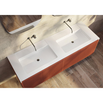 BELBAGNO RIMINI POTTER'S CLAY 1500MM DOUBLE BOWL WALL HUNG VANITY AND BASIN
