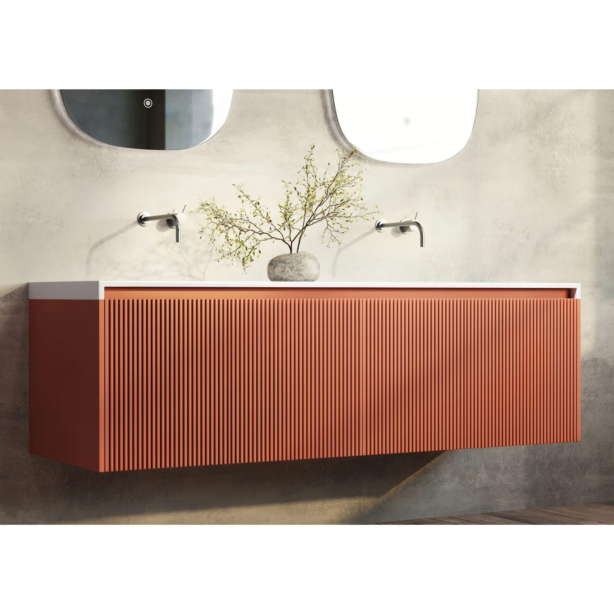 BELBAGNO RIMINI POTTER'S CLAY 1500MM DOUBLE BOWL WALL HUNG VANITY AND BASIN