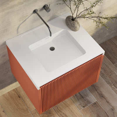 BELBAGNO RIMINI POTTER'S CLAY 600MM SINGLE BOWL WALL HUNG VANITY AND BASIN