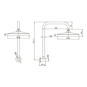 AMOZA GOOSENECK SHOWER ARM & HEAD 2 PACK 305MM BRUSHED GOLD