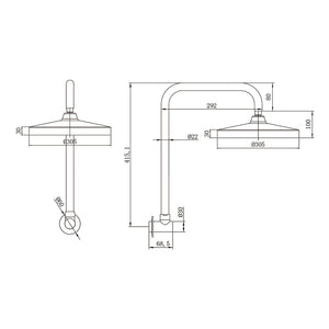 AMOZA GOOSENECK SHOWER ARM & HEAD 2 PACK 305MM BRUSHED COPPER