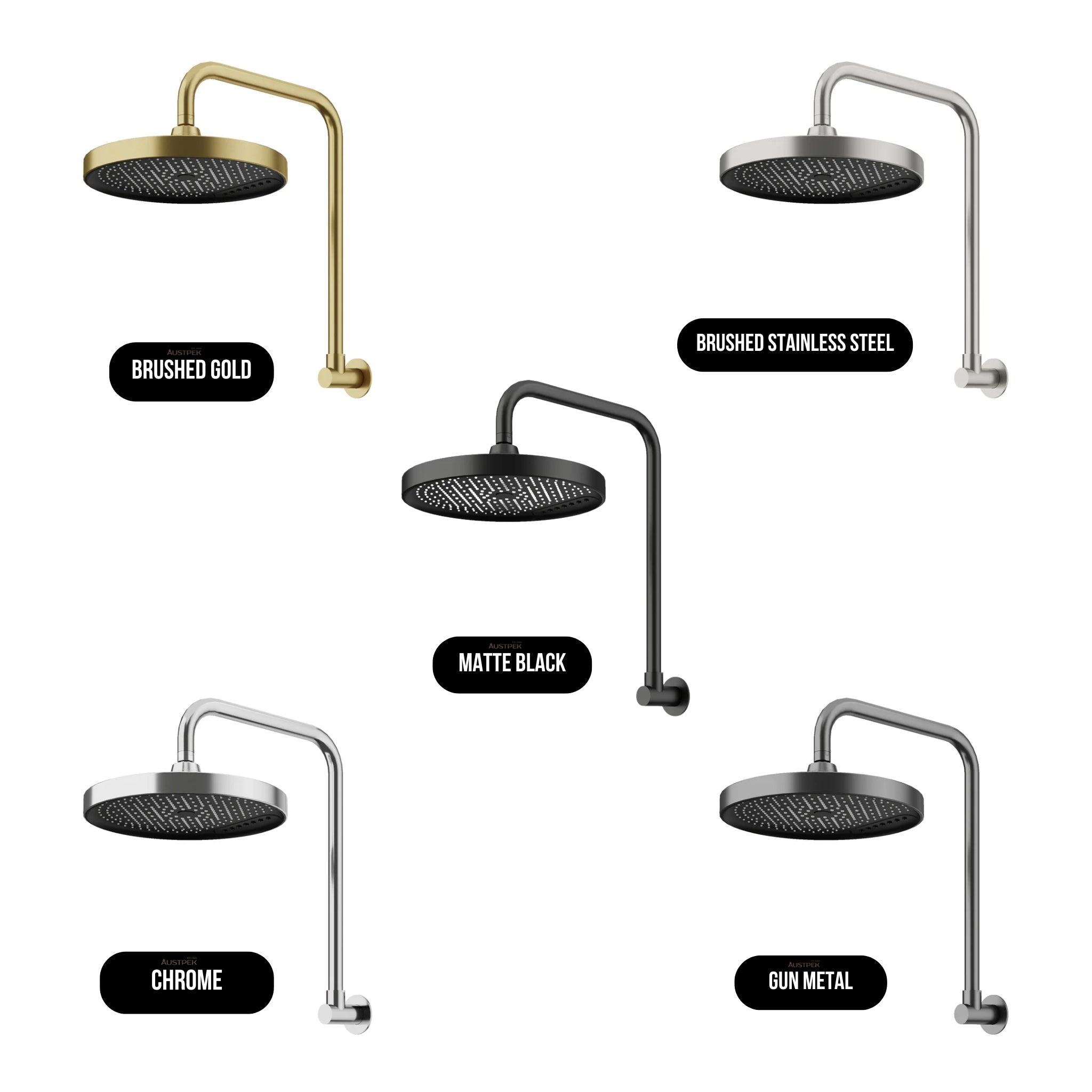 AMOZA GOOSENECK SHOWER ARM & HEAD 2 PACK 305MM BRUSHED STAINLESS STEEL