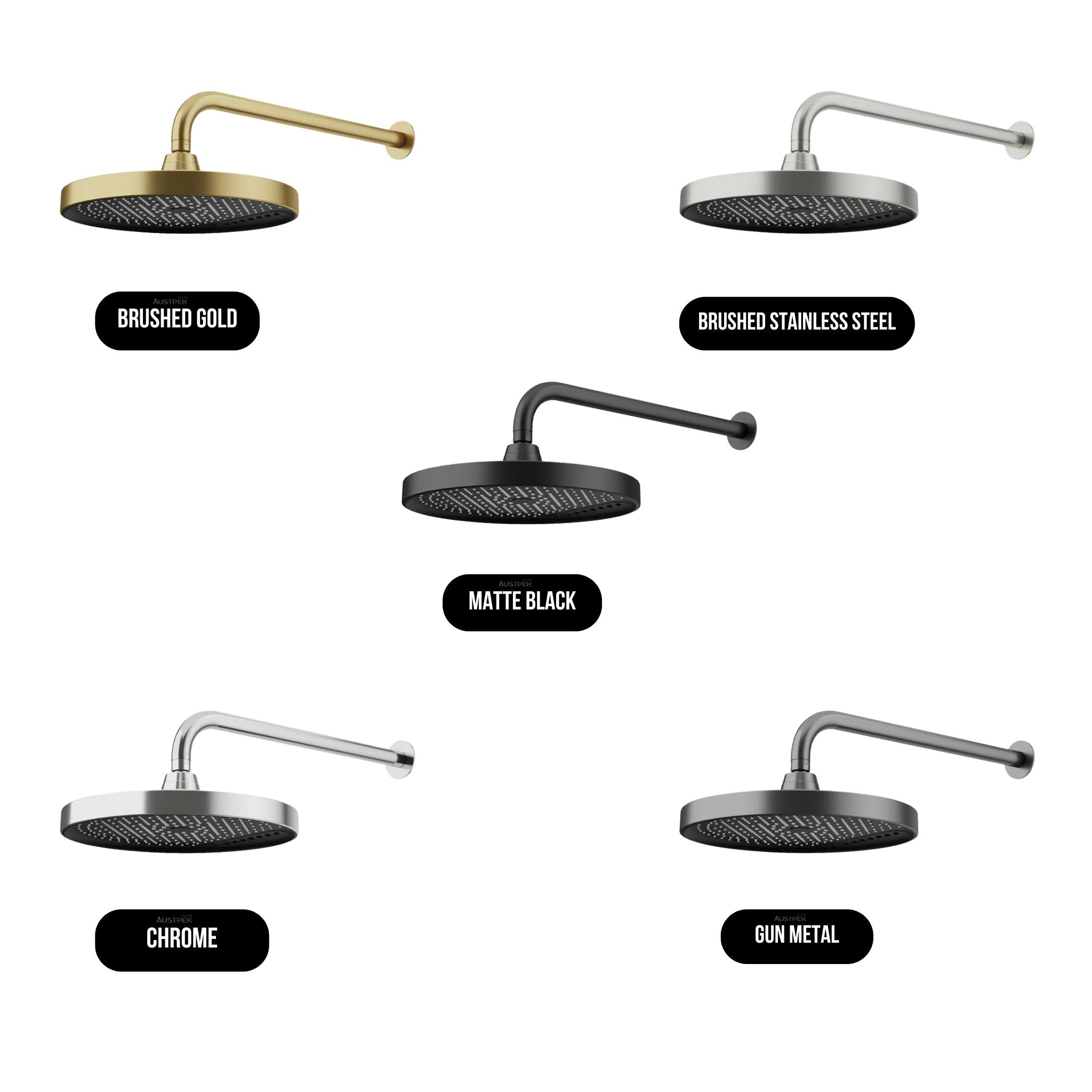 AMOZA CURVED SHOWER ARM & HEAD 2 PACKS 300MM BRUSHED STAINLESS STEEL