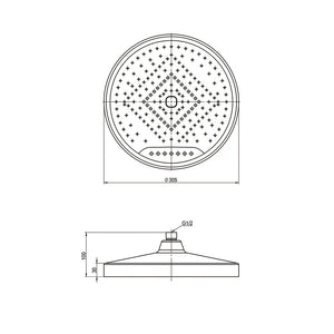 AMOZA SHOWER HEAD 300MM BRUSHED GOLD