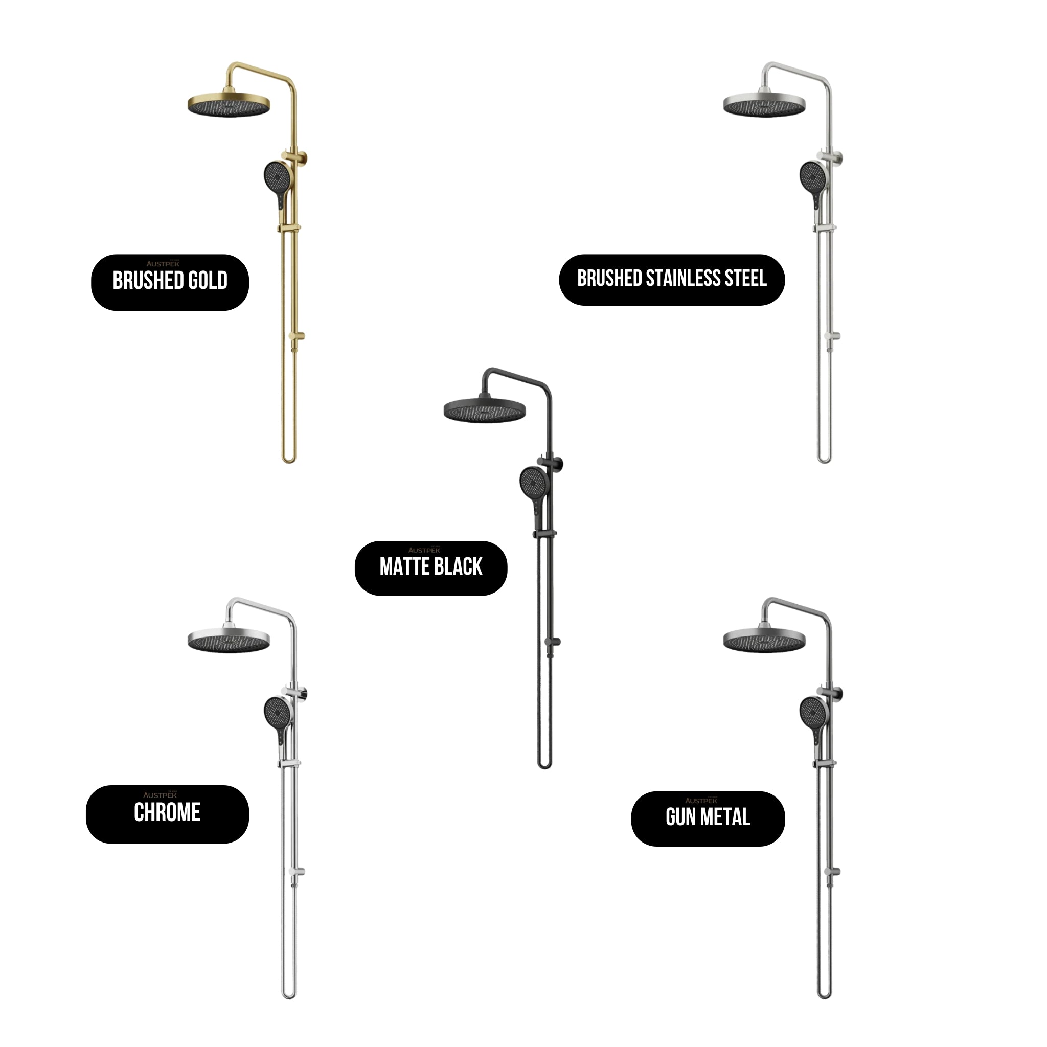 AMOZA TWIN SHOWER ON RAIL 3 PACKS BRUSHED GOLD