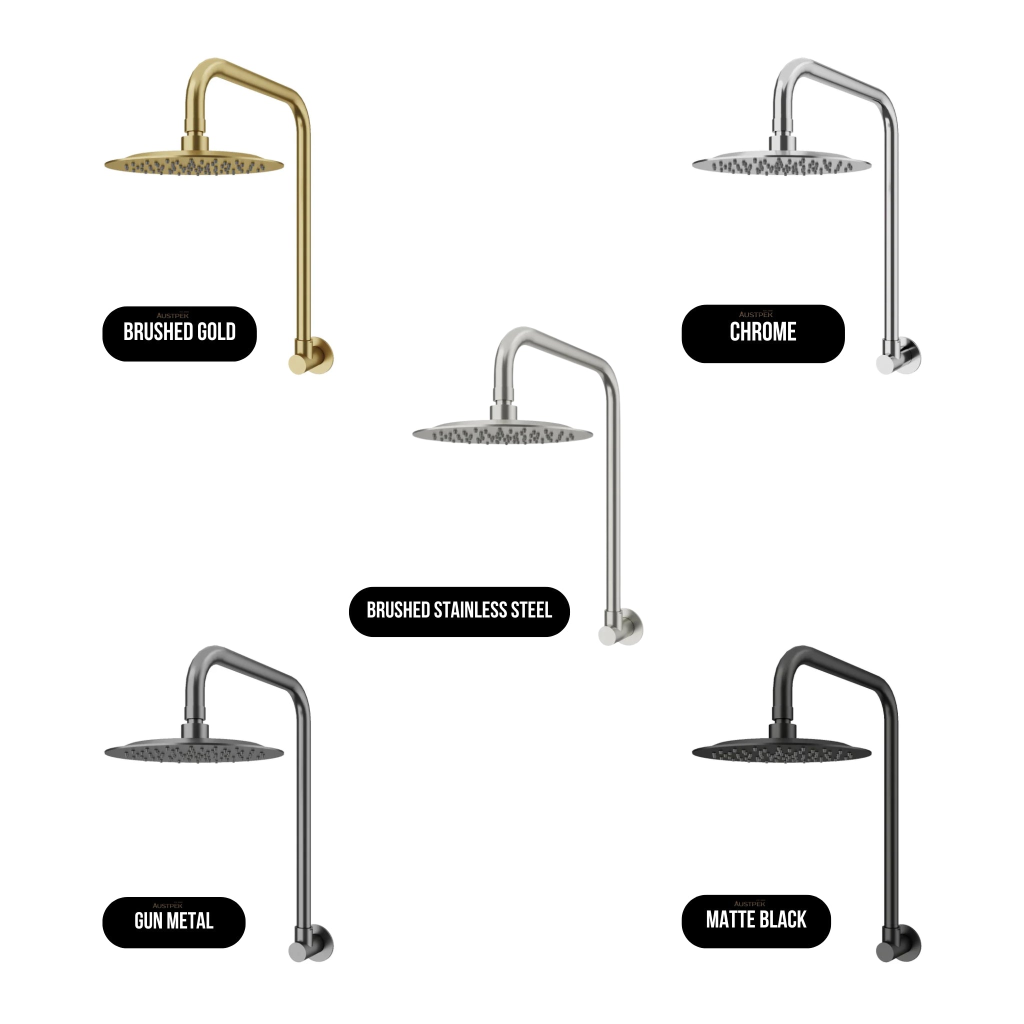 AMOZA GOOSENECK SHOWER ARM & HEAD 2 PACK 200MM BRUSHED STAINLESS STEEL