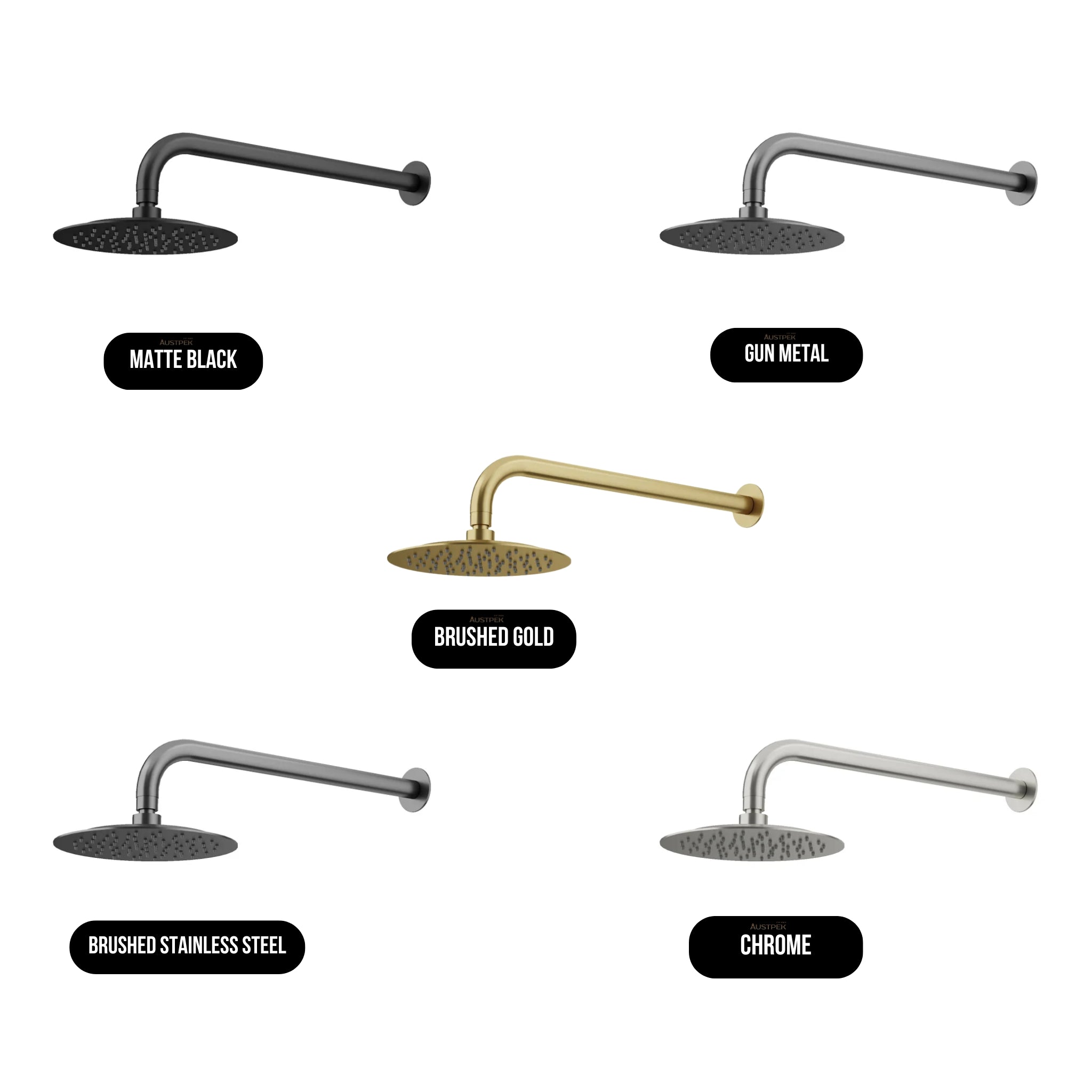 AMOZA CURVED SHOWER ARM & HEAD 2 PACKS 200MM BRUSHED STAINLESS STEEL