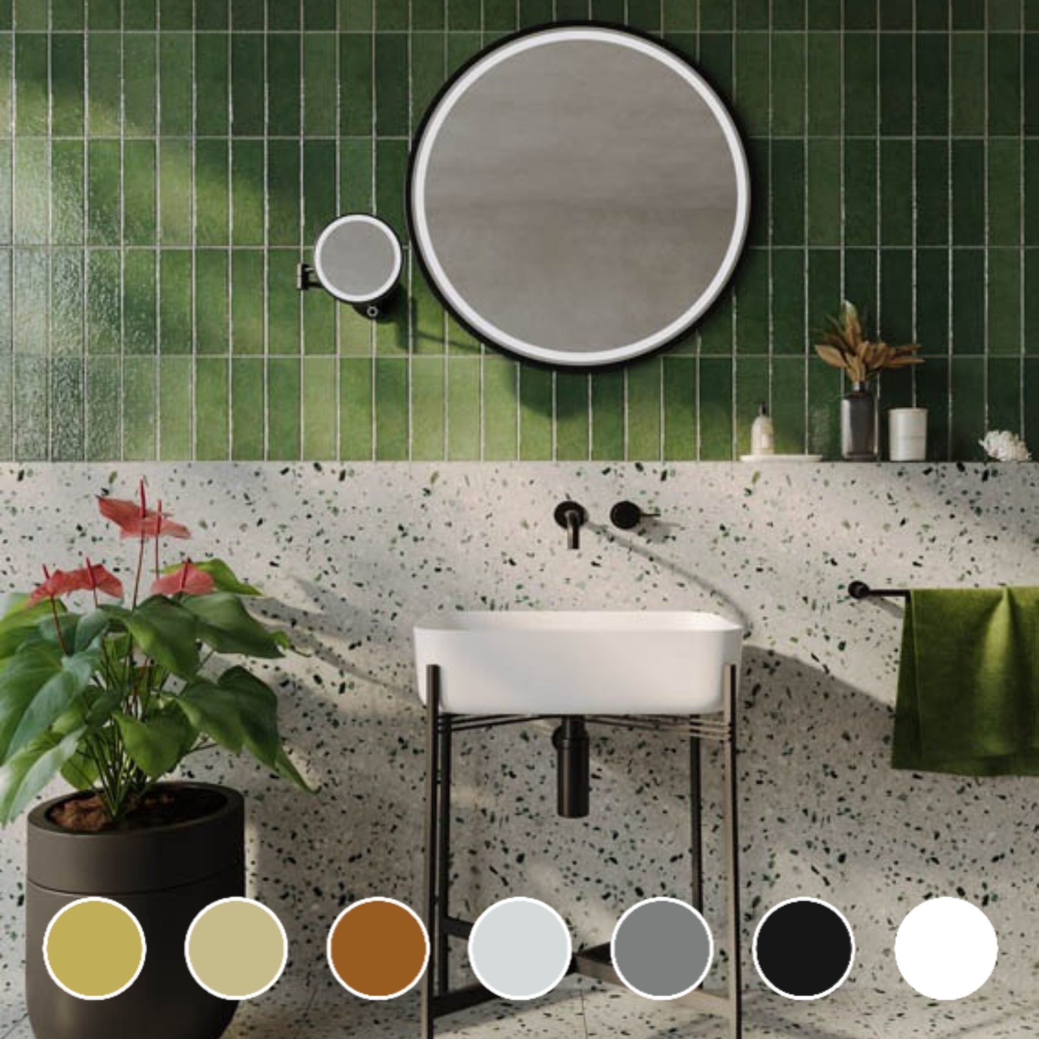 REMER SPHERE FRAMED LED MIRROR WITH PORTABLE MAGNIFIER CUSTOM COLOURS 600X600MM