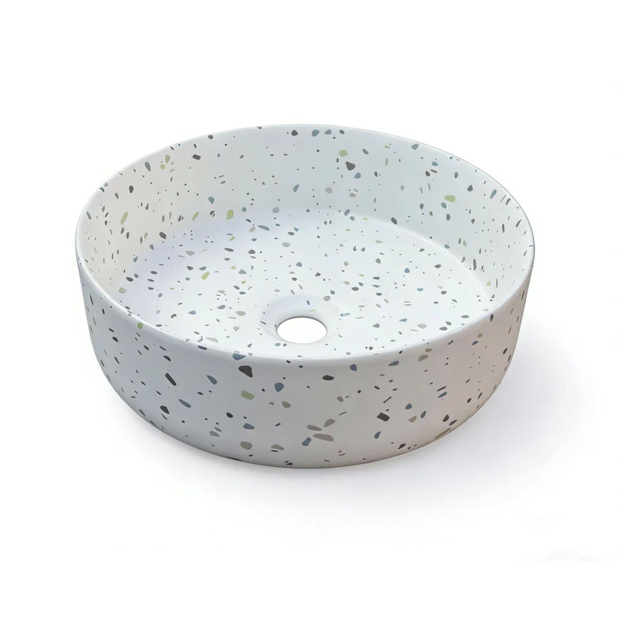MERCIO SASSO ROUND ABOVE COUNTER BASIN WHITE TERRAZZO 360MM