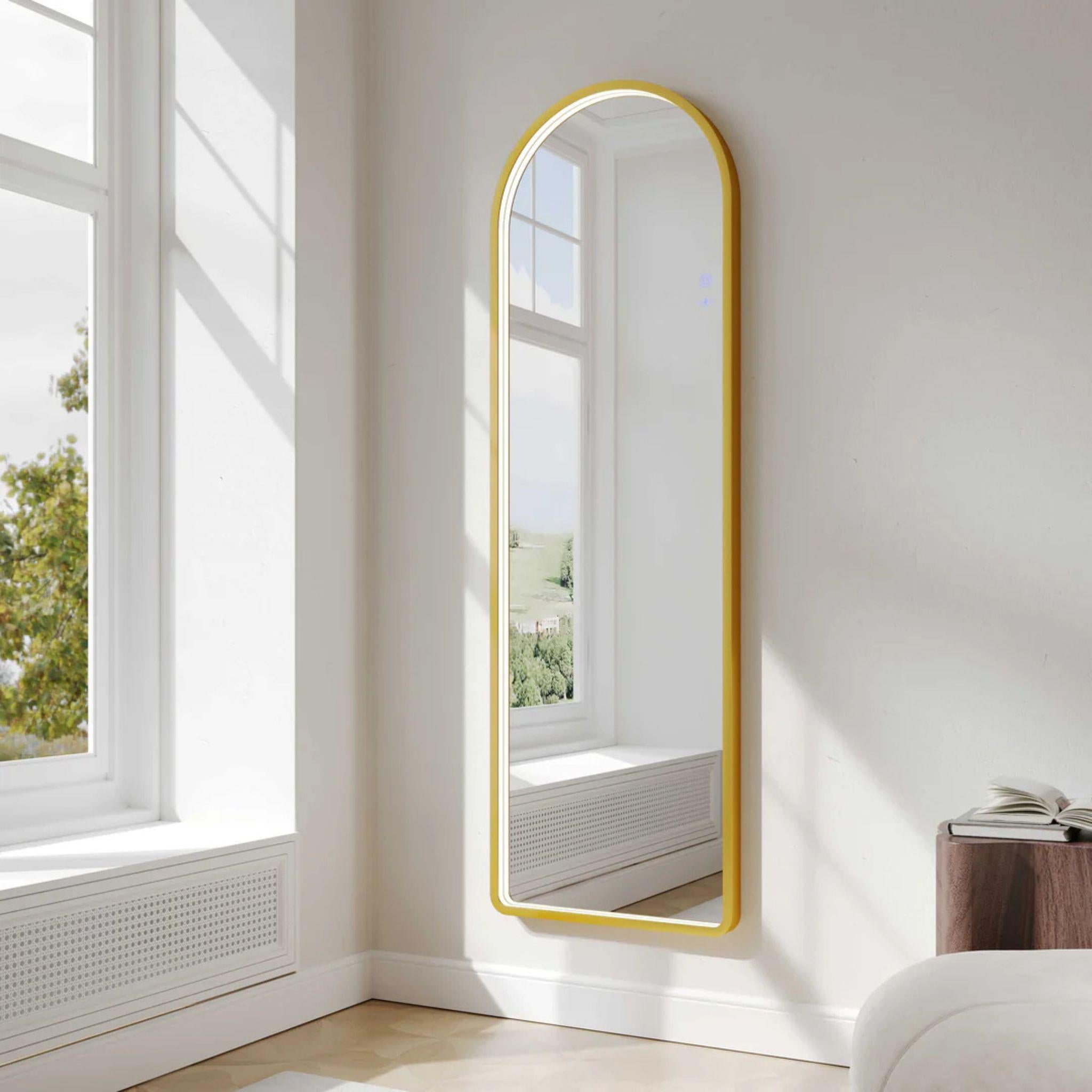 MERCIO SAGA FRAMED FREESTANDING LED MIRROR BRUSHED GOLD 500X1600MM