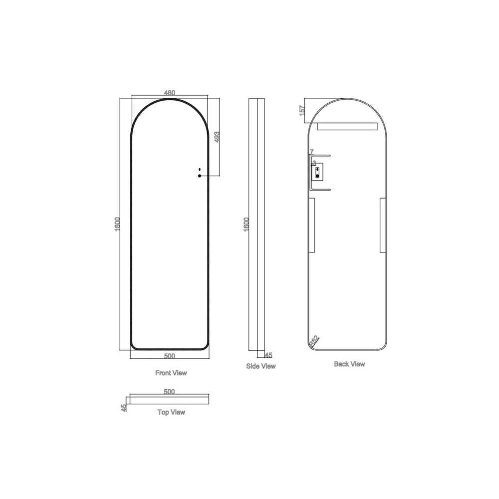 MERCIO SAGA FRAMED FREESTANDING LED MIRROR BRUSHED NICKEL 500X1600MM