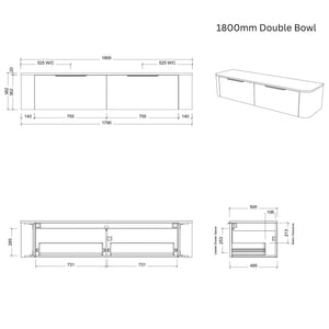 TIMBERLINE SANTOS WHITE SATIN 1800MM DOUBLE BOWL WALL HUNG VANITY (SHOWROOM DISPLAY)