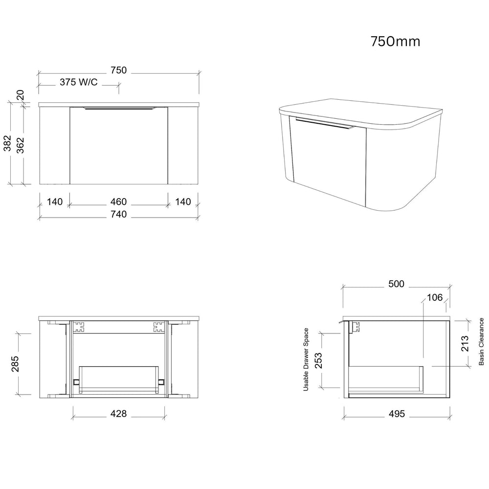 TIMBERLINE SANTOS CUSTOM WALL HUNG VANITY (ALL SIZING)