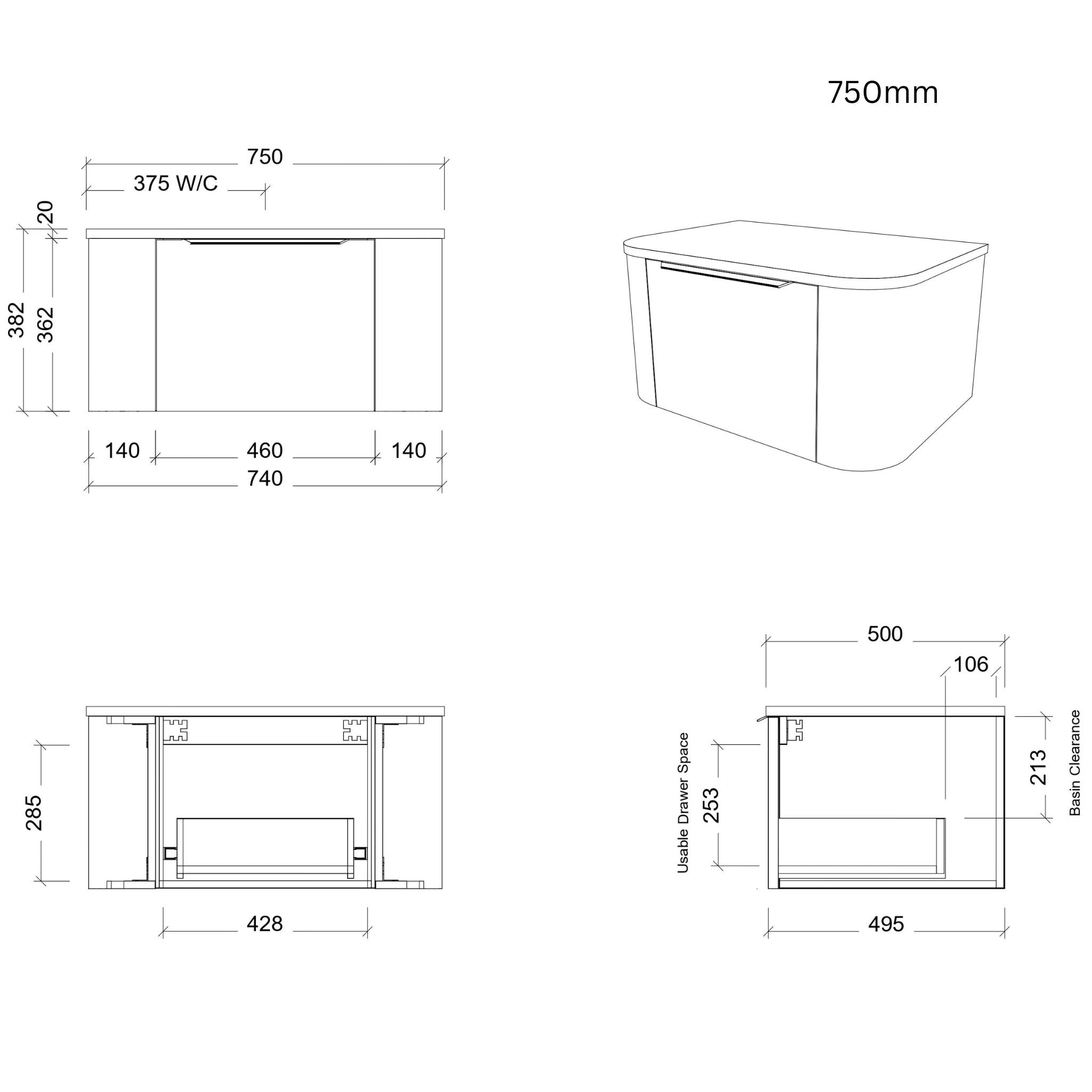 TIMBERLINE SANTOS CUSTOM WALL HUNG VANITY (ALL SIZING)