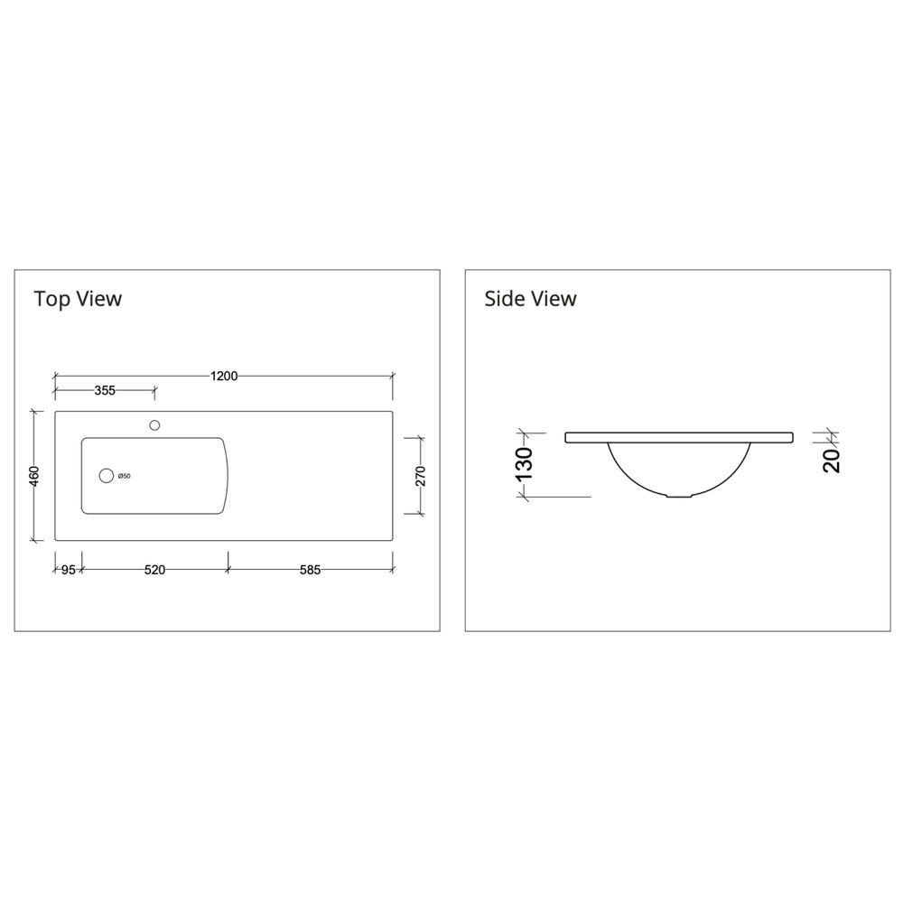 DUROCLASS SANCTUARY GLOSS WHITE OFFSET SINGLE BOWL UNDERMOUNT VANITY TOP (MULTIPLE SIZES AVAILABLE)