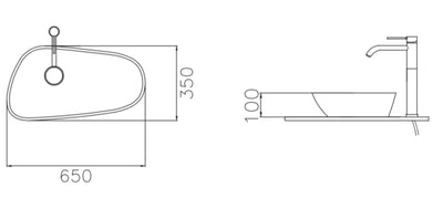VEROTTI SUBTLE ABOVE COUNTER FIRECLAY BASIN GLOSS WHITE 650MM
