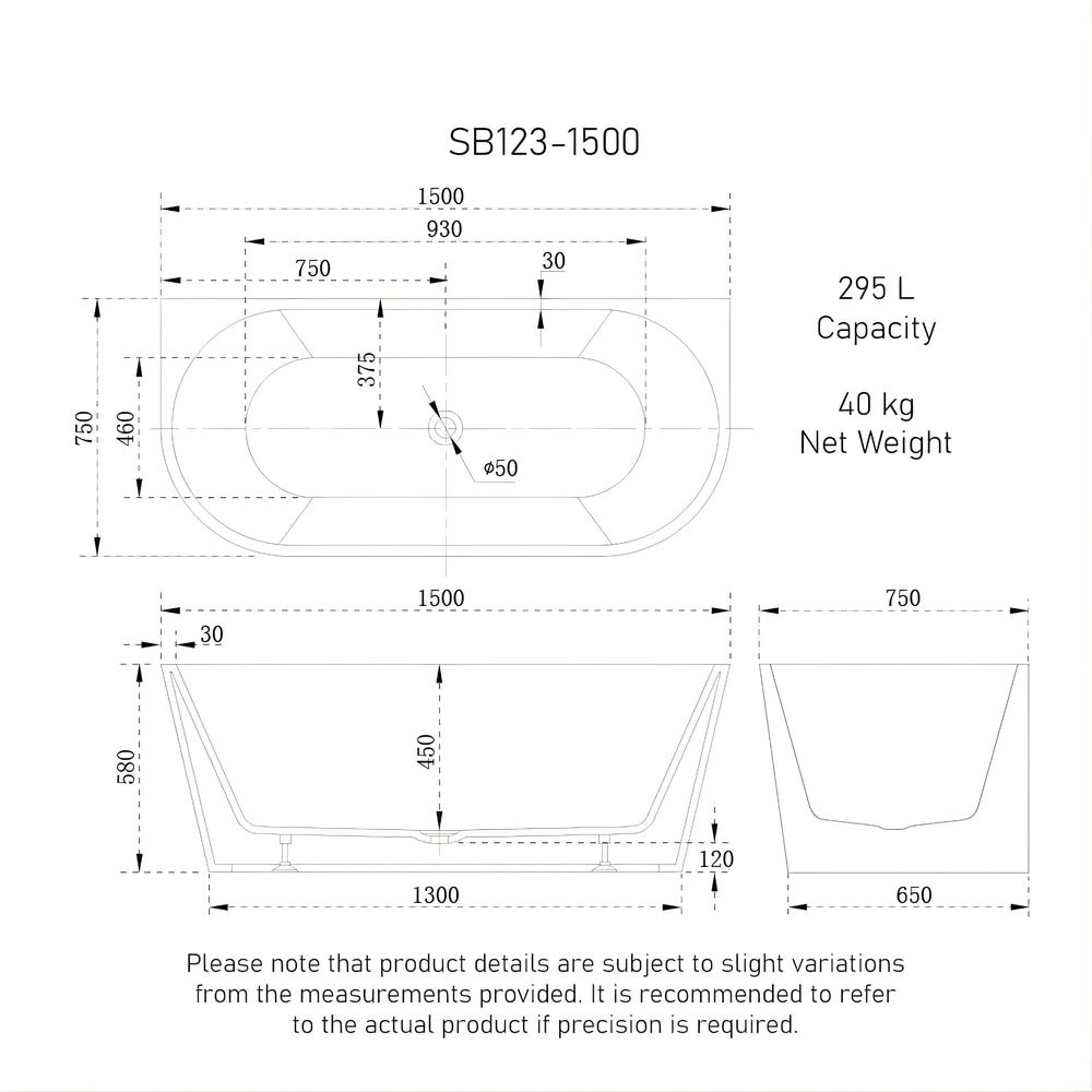 ENFLAIR AVALON BACK TO WALL BATHTUB MATTE WHITE (MULTIPLE SIZES AVAILABLE)
