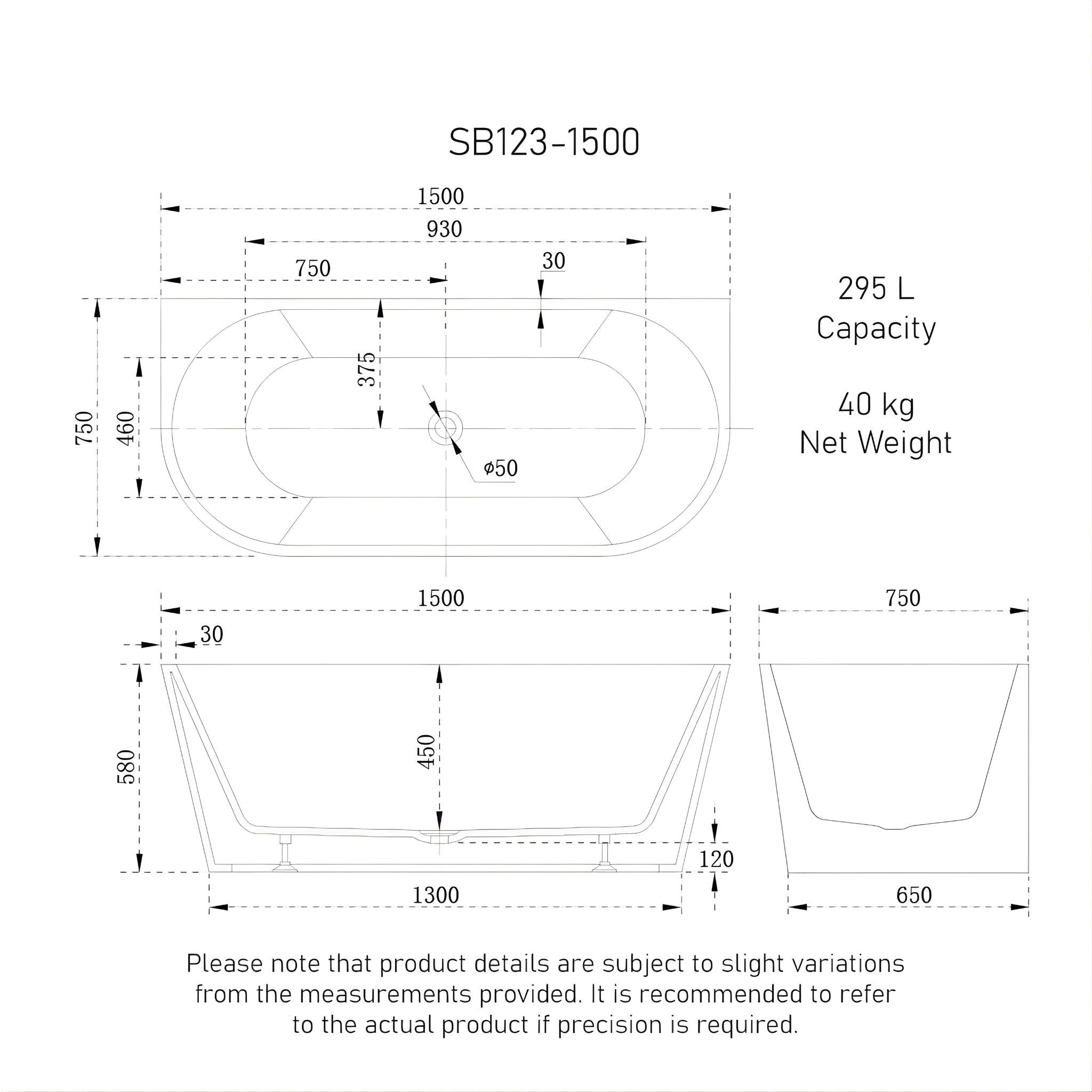 ENFLAIR AVALON BACK TO WALL BATHTUB MATTE WHITE (MULTIPLE SIZES AVAILABLE)