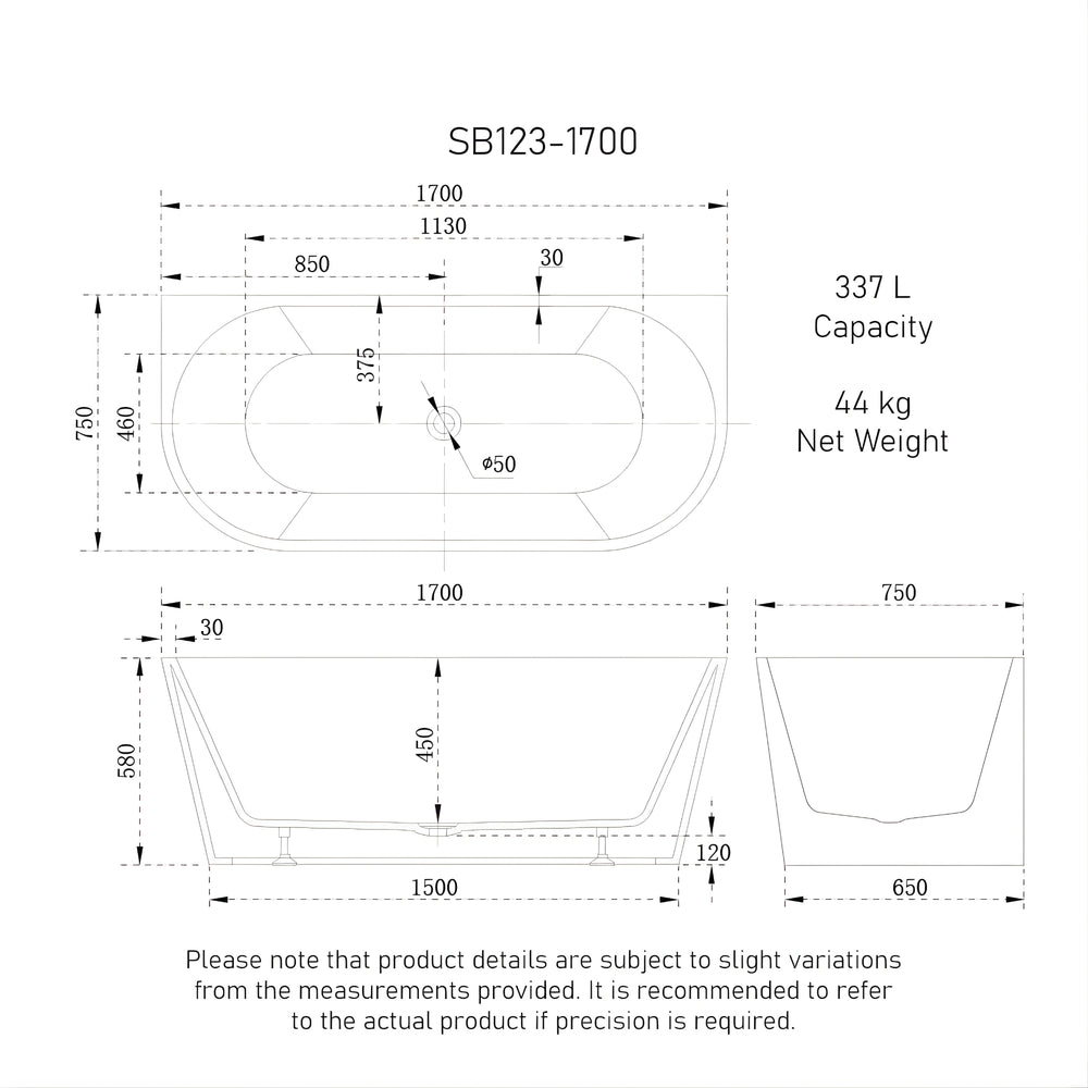 ENFLAIR AVALON BACK TO WALL BATHTUB MATTE WHITE (MULTIPLE SIZES AVAILABLE)