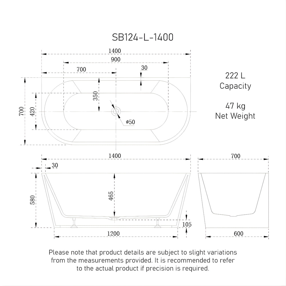 ENFLAIR AVALON LEFT CORNER BACK TO WALL BATHTUB MATTE WHITE (MULTIPLE SIZES AVAILABLE)