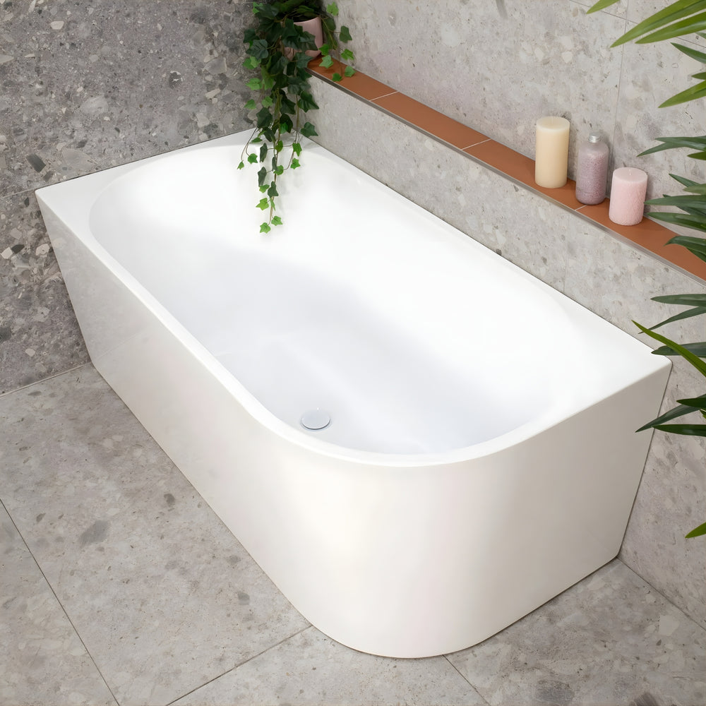 ENFLAIR AVALON LEFT CORNER BACK TO WALL BATHTUB GLOSS WHITE (MULTIPLE SIZES AVAILABLE)