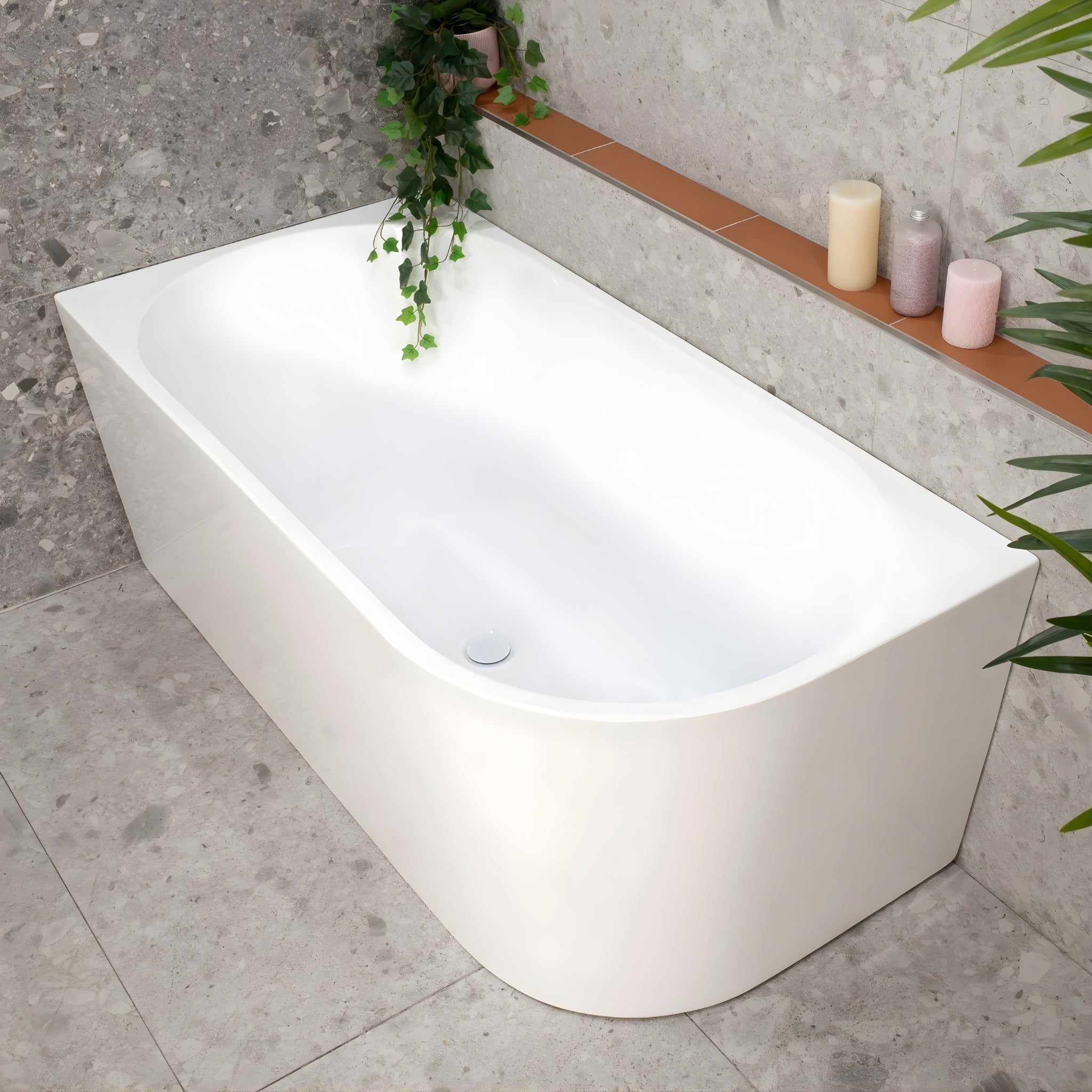 ENFLAIR AVALON LEFT CORNER BACK TO WALL BATHTUB GLOSS WHITE (MULTIPLE SIZES AVAILABLE)