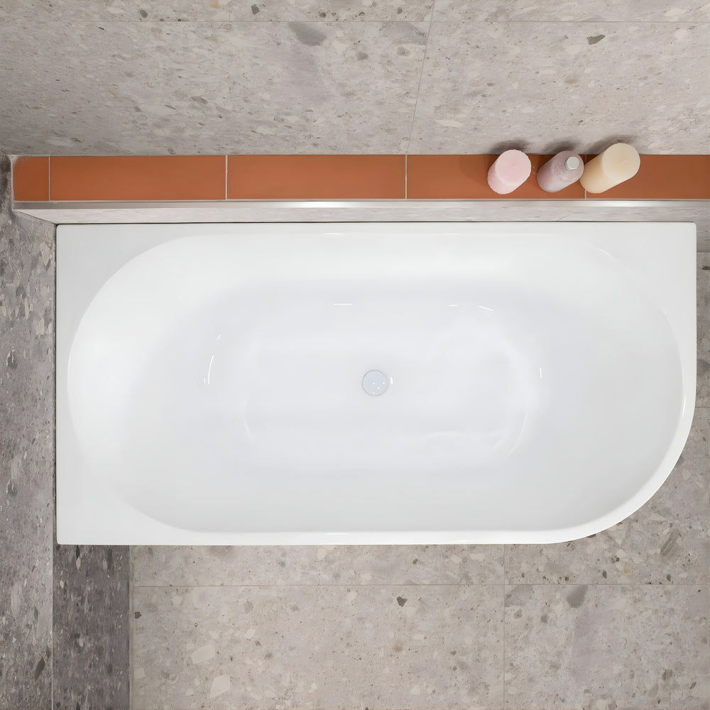 ENFLAIR AVALON LEFT CORNER BACK TO WALL BATHTUB GLOSS WHITE (MULTIPLE SIZES AVAILABLE)