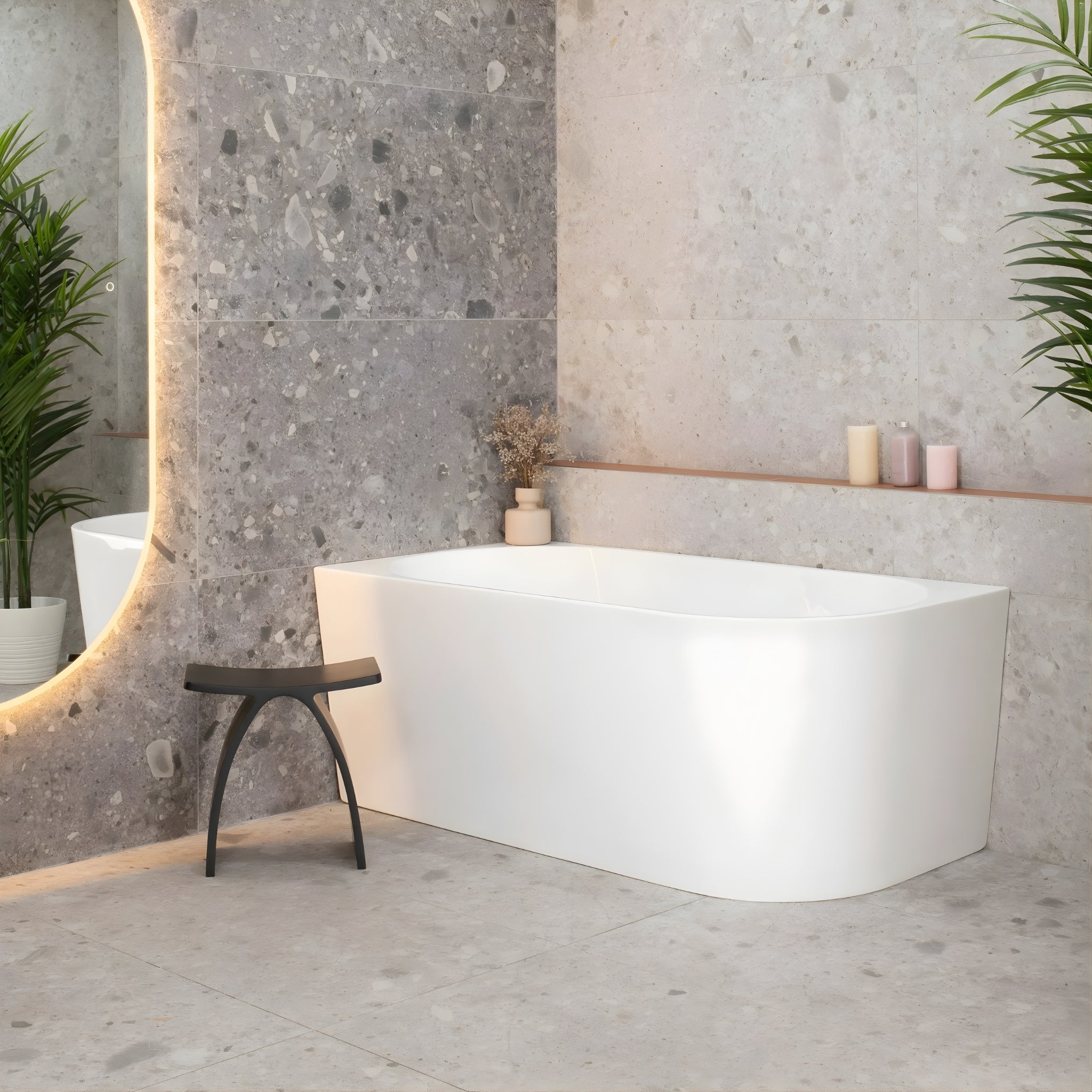 ENFLAIR AVALON LEFT CORNER BACK TO WALL BATHTUB GLOSS WHITE (MULTIPLE SIZES AVAILABLE)