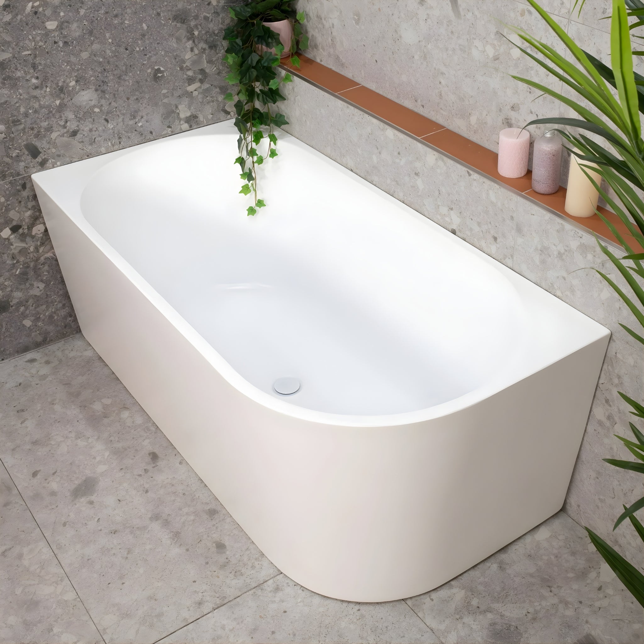 ENFLAIR AVALON LEFT CORNER BACK TO WALL BATHTUB MATTE WHITE (MULTIPLE SIZES AVAILABLE)