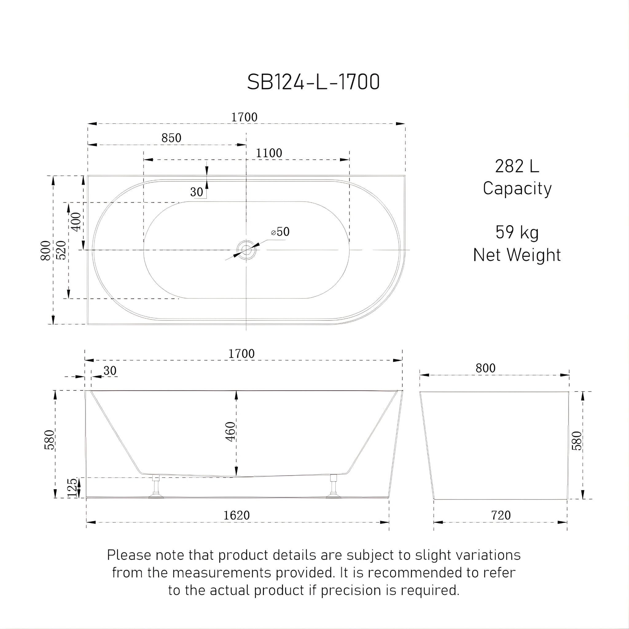 ENFLAIR AVALON LEFT CORNER BACK TO WALL BATHTUB MATTE WHITE (MULTIPLE SIZES AVAILABLE)