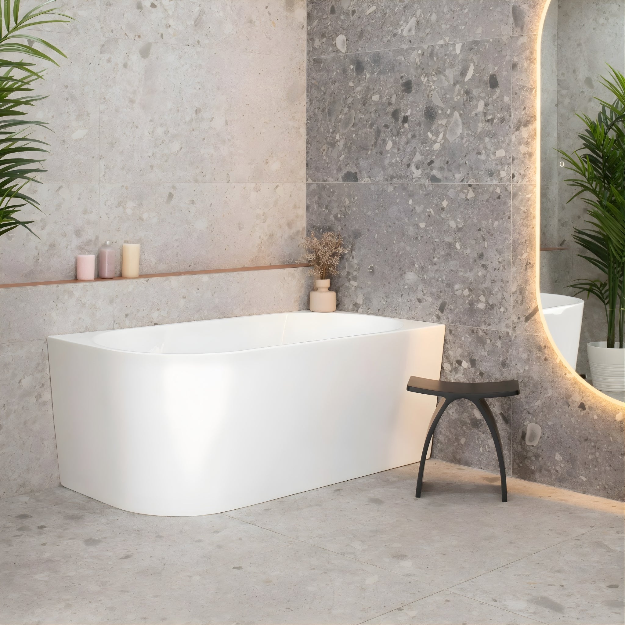 ENFLAIR AVALON RIGHT CORNER BACK TO WALL BATHTUB GLOSS WHITE (MULTIPLE SIZES AVAILABLE)