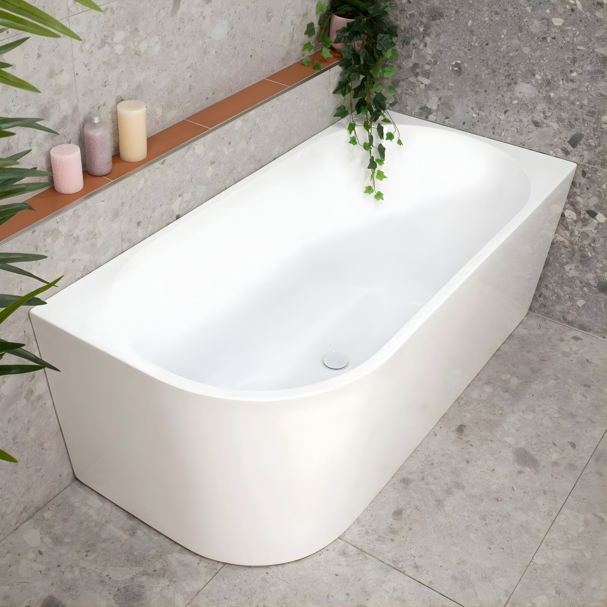 ENFLAIR AVALON RIGHT CORNER BACK TO WALL BATHTUB GLOSS WHITE (MULTIPLE SIZES AVAILABLE)