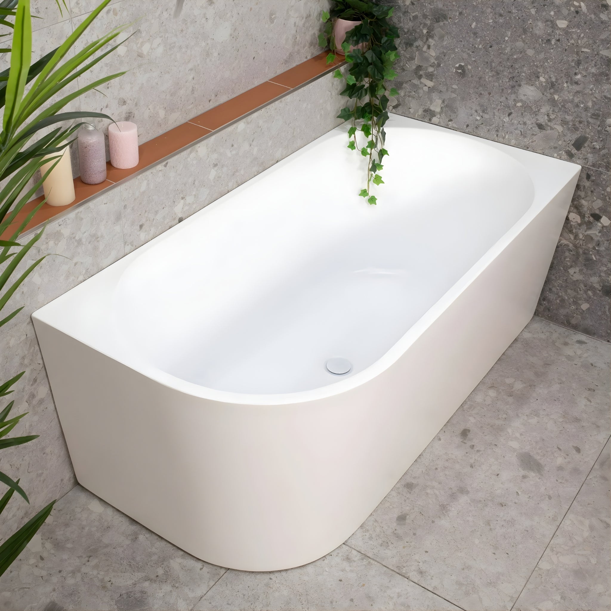 ENFLAIR AVALON RIGHT CORNER BACK TO WALL BATHTUB MATTE WHITE (MULTIPLE SIZES AVAILABLE)