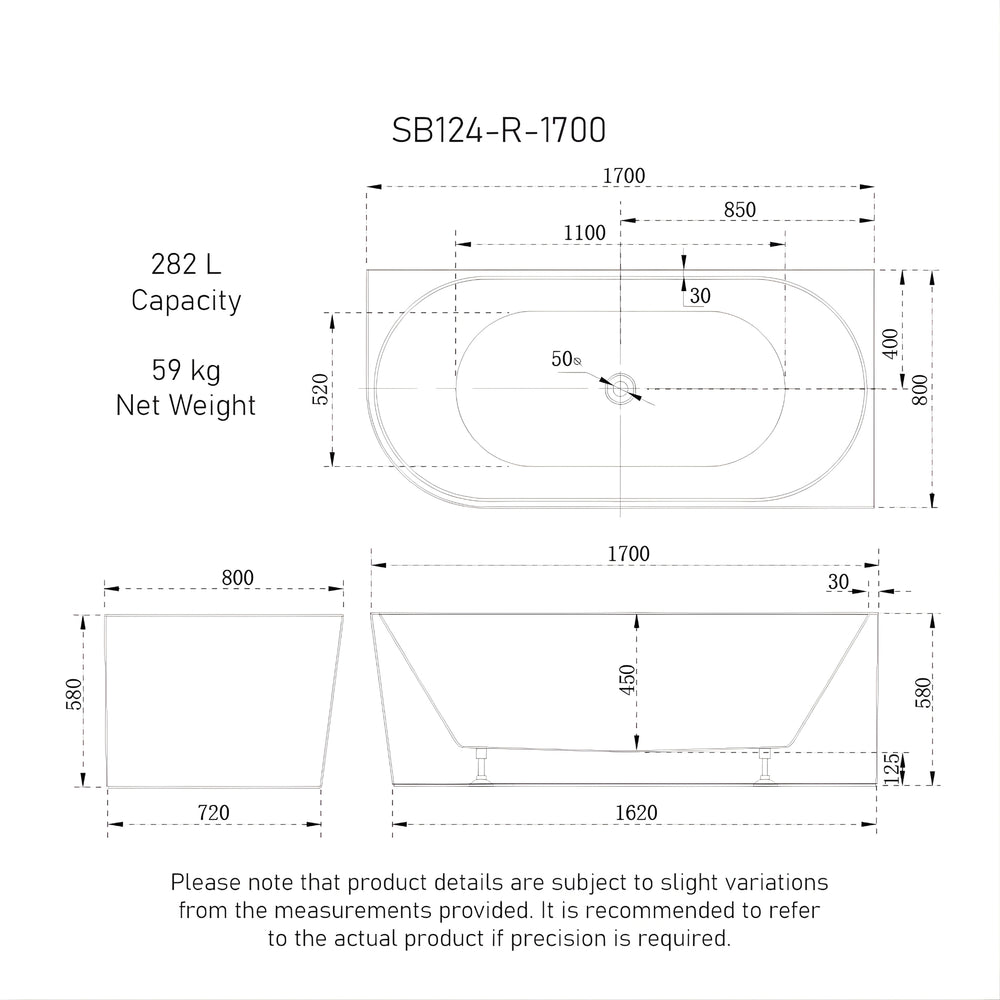 ENFLAIR AVALON RIGHT CORNER BACK TO WALL BATHTUB MATTE WHITE (MULTIPLE SIZES AVAILABLE)