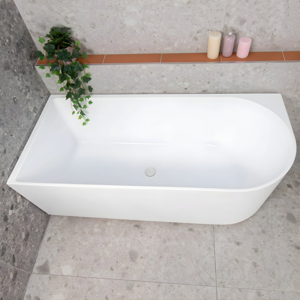 ENFLAIR ARCO LEFT CORNER BACK TO WALL BATHTUB GLOSS WHITE (AVAILABLE IN 1500MM AND 1600MM)