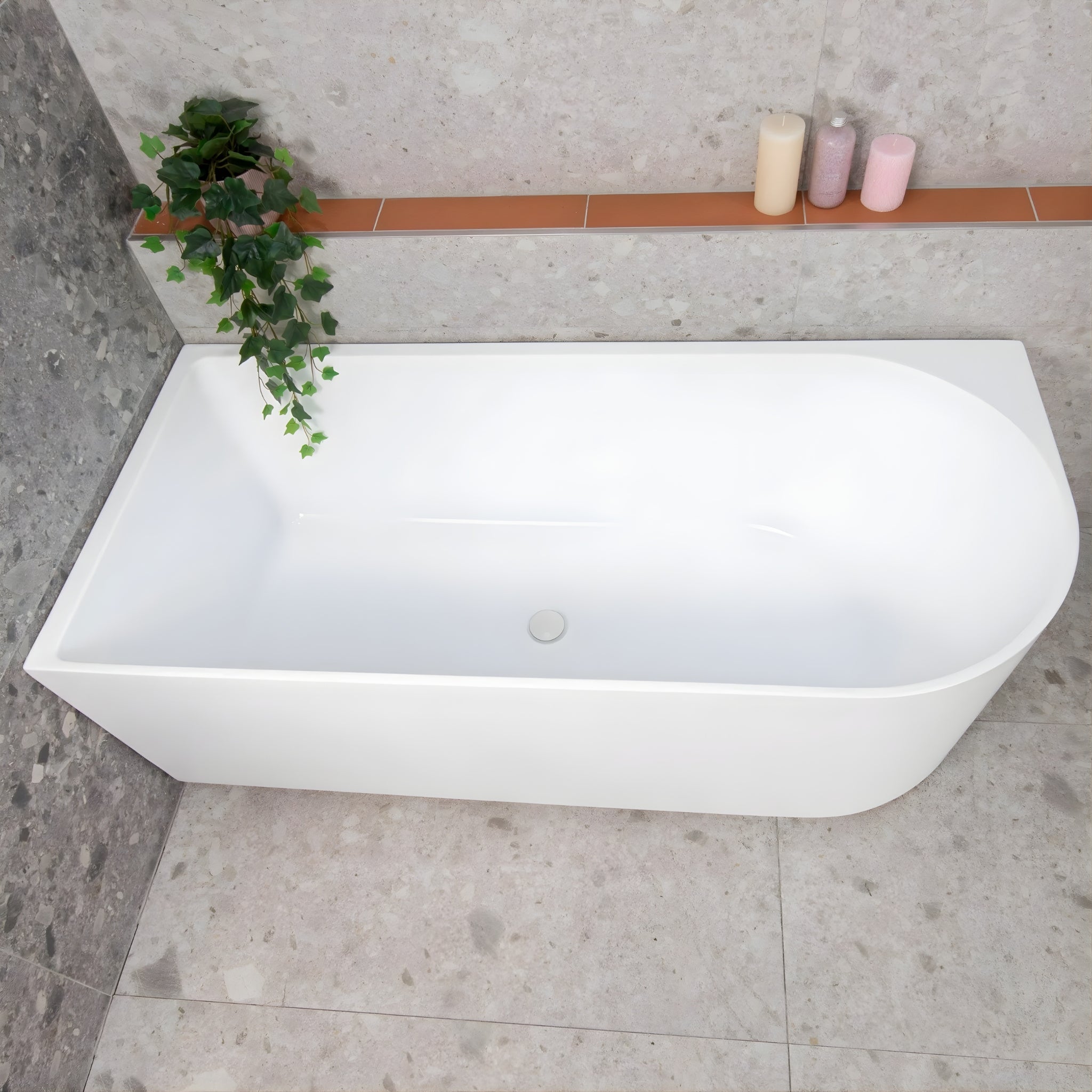 ENFLAIR ARCO LEFT CORNER BACK TO WALL BATHTUB GLOSS WHITE 1600MM