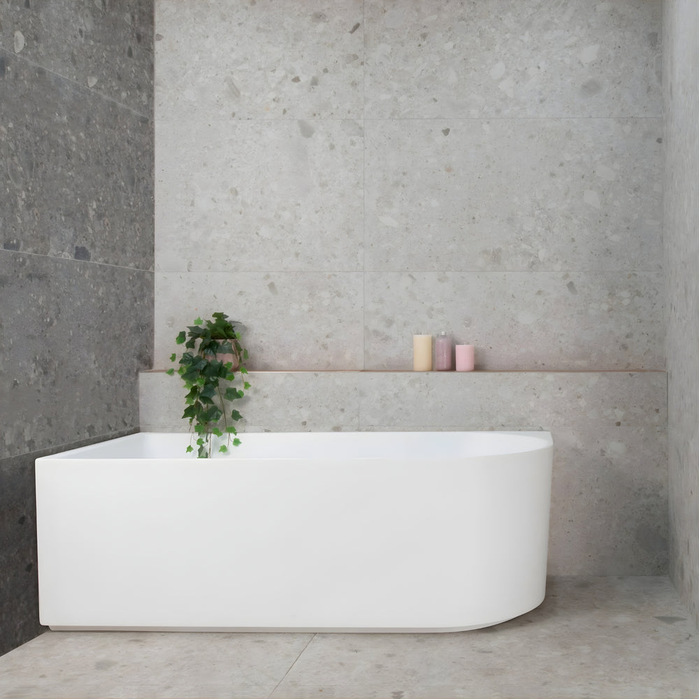ENFLAIR ARCO LEFT CORNER BACK TO WALL BATHTUB MATTE WHITE (AVAILABLE IN 1500MM AND 1600MM)