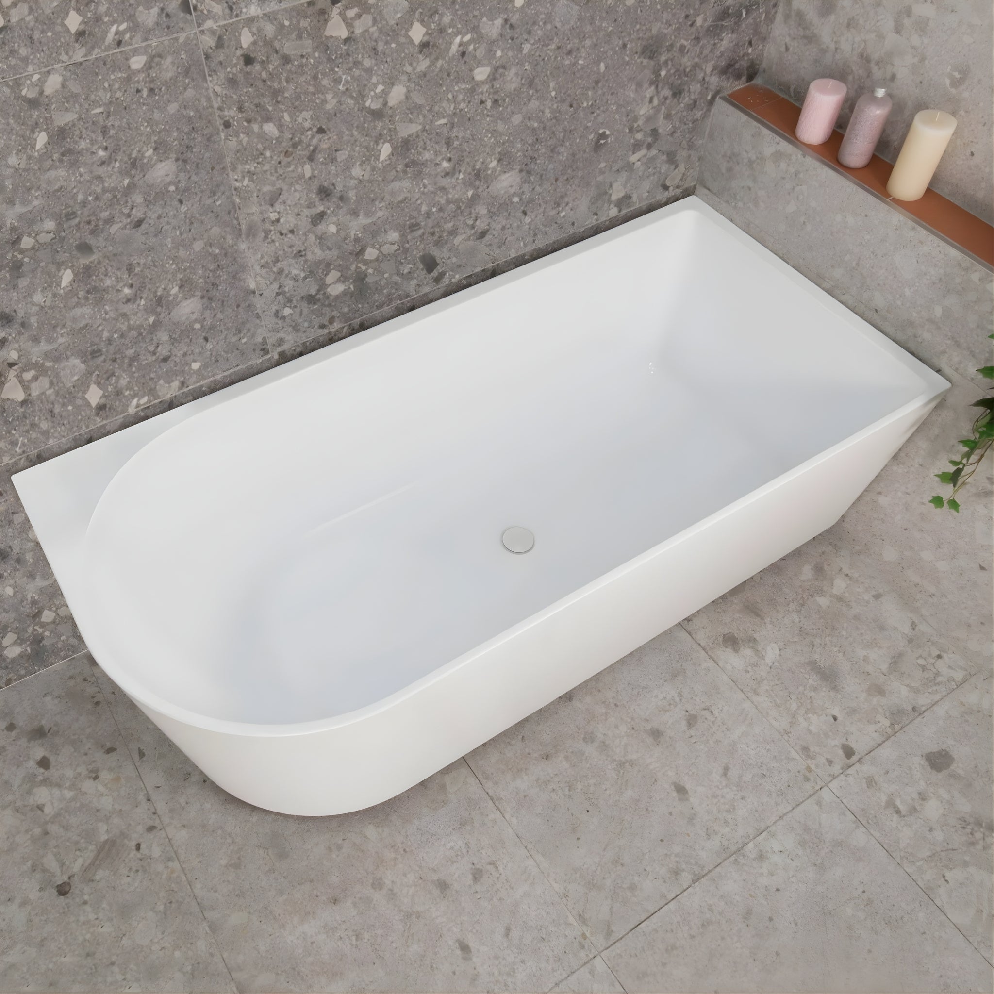 ENFLAIR ARCO RIGHT CORNER BACK TO WALL BATHTUB GLOSS WHITE (AVAILABLE IN 1500MM AND 1600MM)