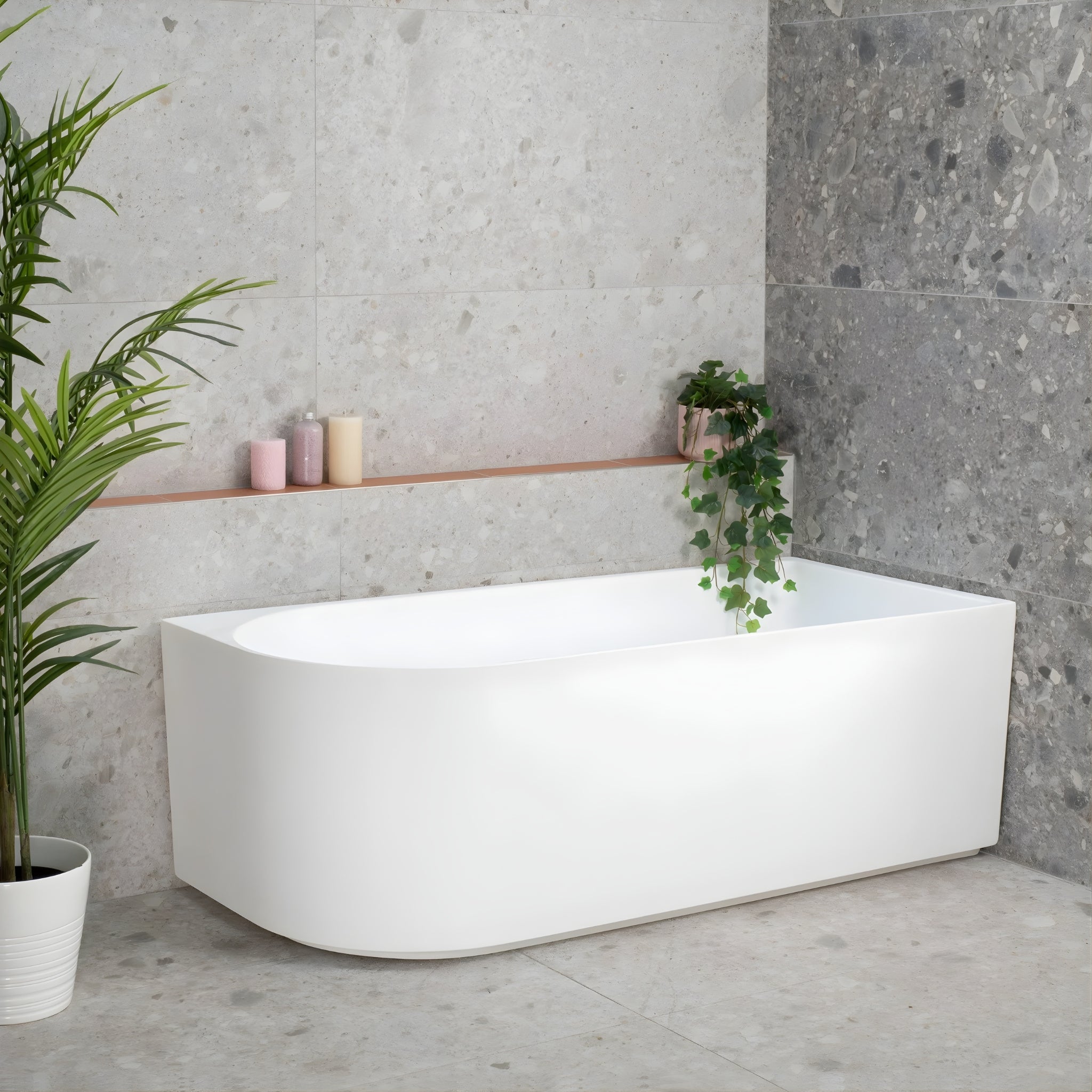 ENFLAIR ARCO RIGHT CORNER BACK TO WALL BATHTUB MATTE WHITE (AVAILABLE IN 1500MM AND 1600MM)