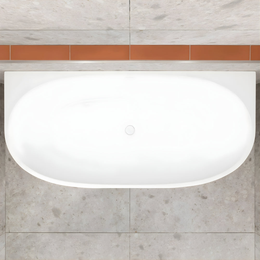 ENFLAIR BYRON EGG BACK TO WALL FREESTANDING BATH WITH OVERFLOW GLOSS WHITE (MULTIPLE SIZES AVAILABLE)