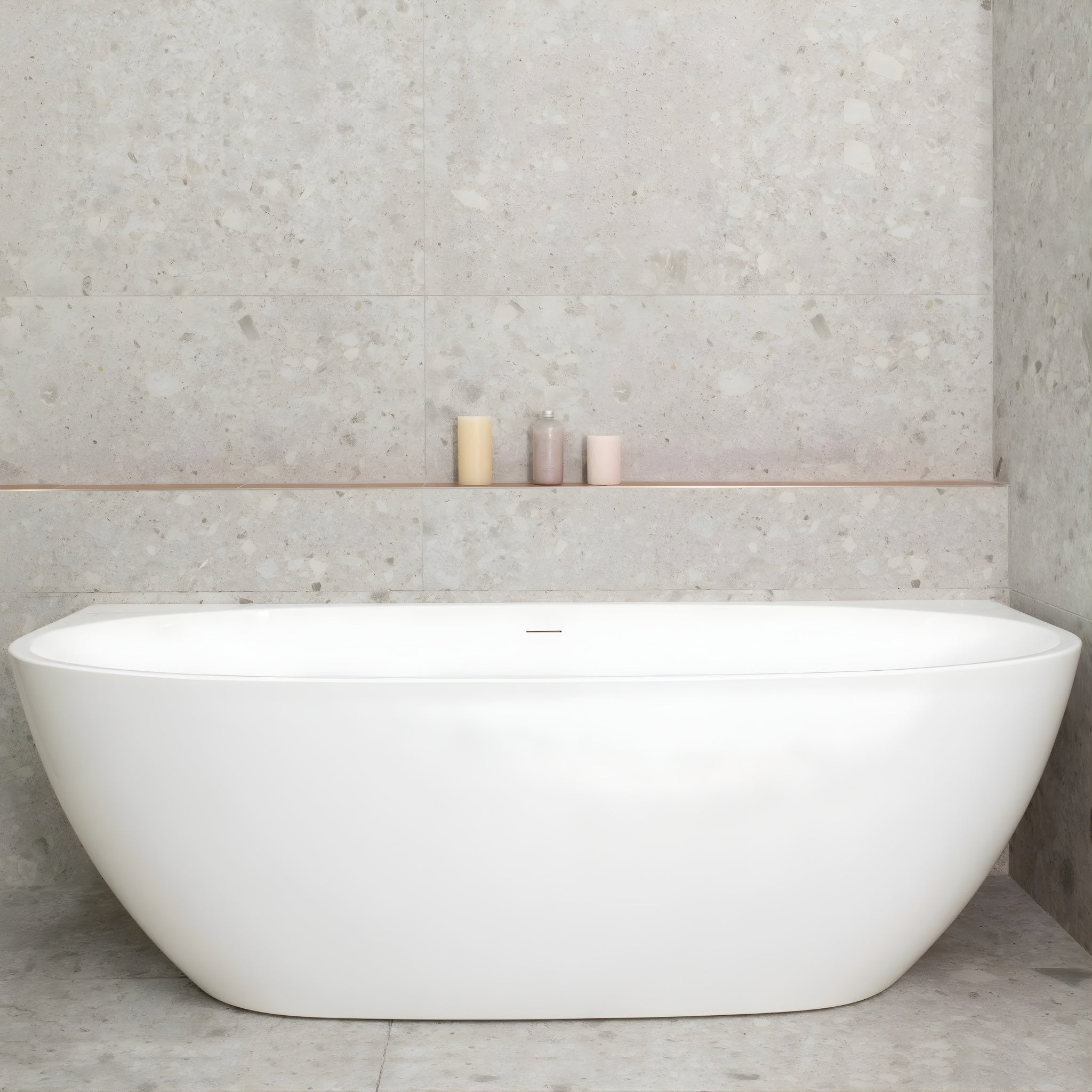 ENFLAIR BYRON EGG BACK TO WALL FREESTANDING BATH WITH OVERFLOW GLOSS WHITE (MULTIPLE SIZES AVAILABLE)